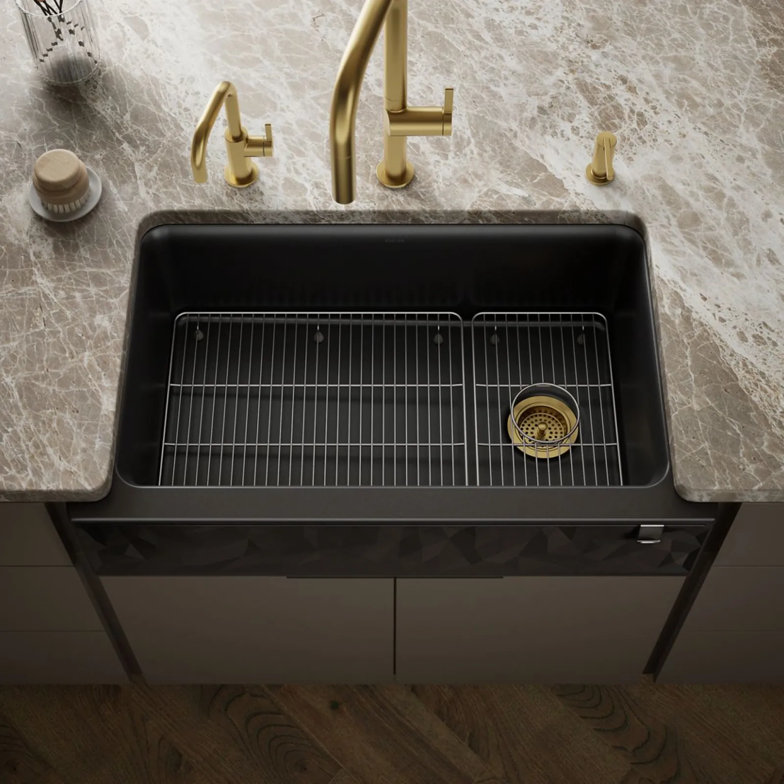 34" undermount single-bowl farmhouse kitchen sink with faceted design^Kohler Hot