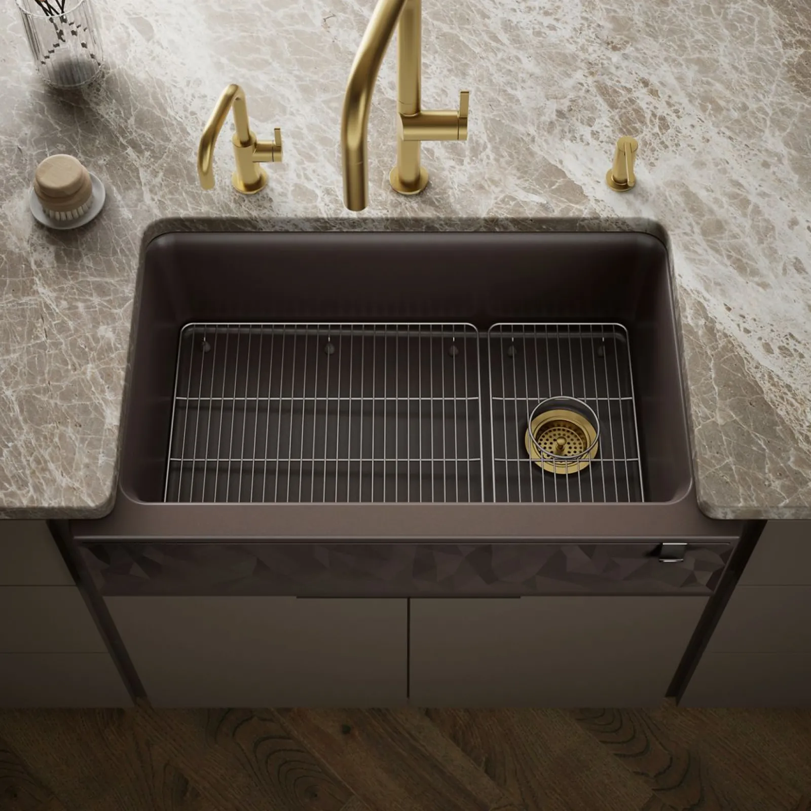 34" undermount single-bowl farmhouse kitchen sink with faceted design^Kohler Hot