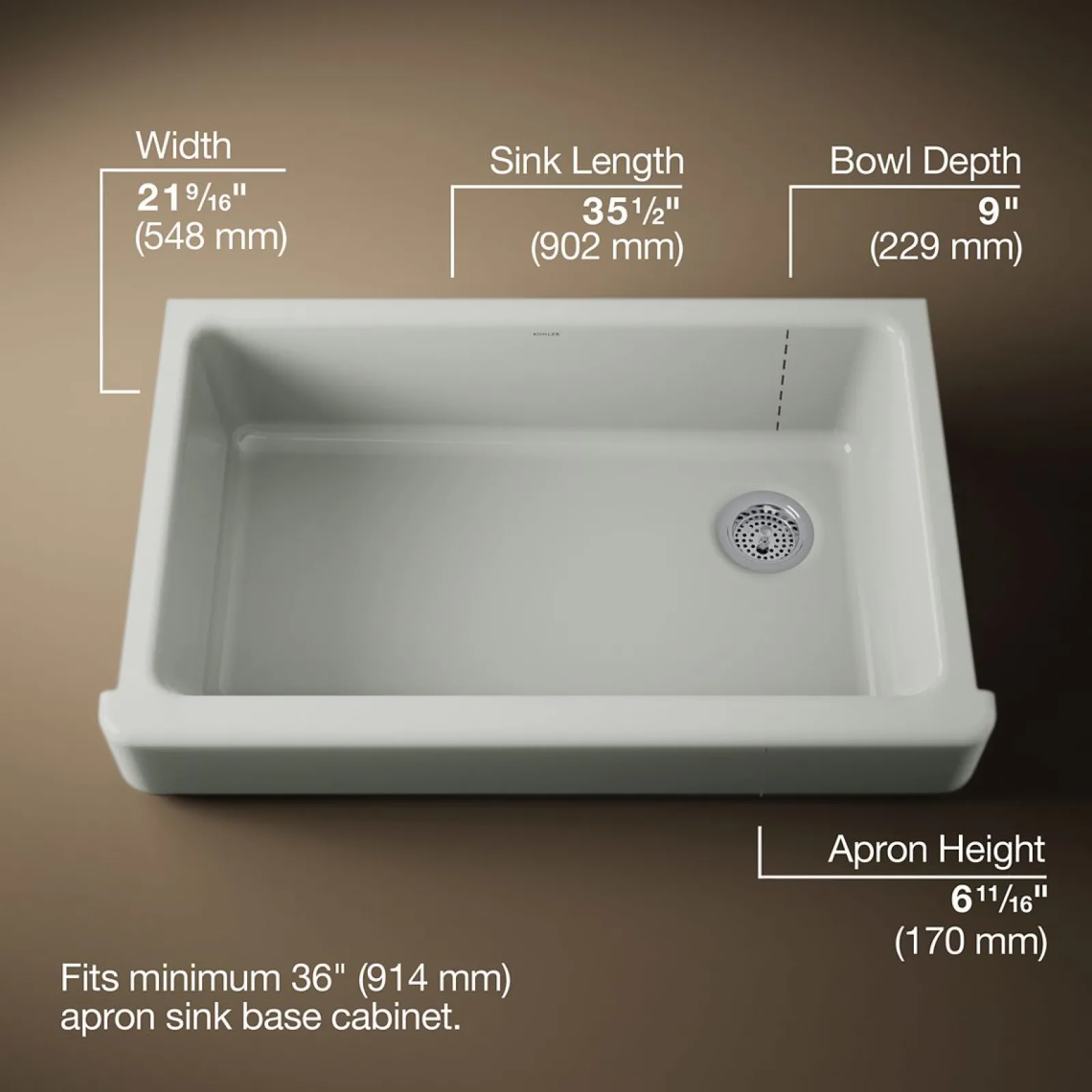 35-1/2" undermount single-bowl farmhouse kitchen sink^Kohler Hot