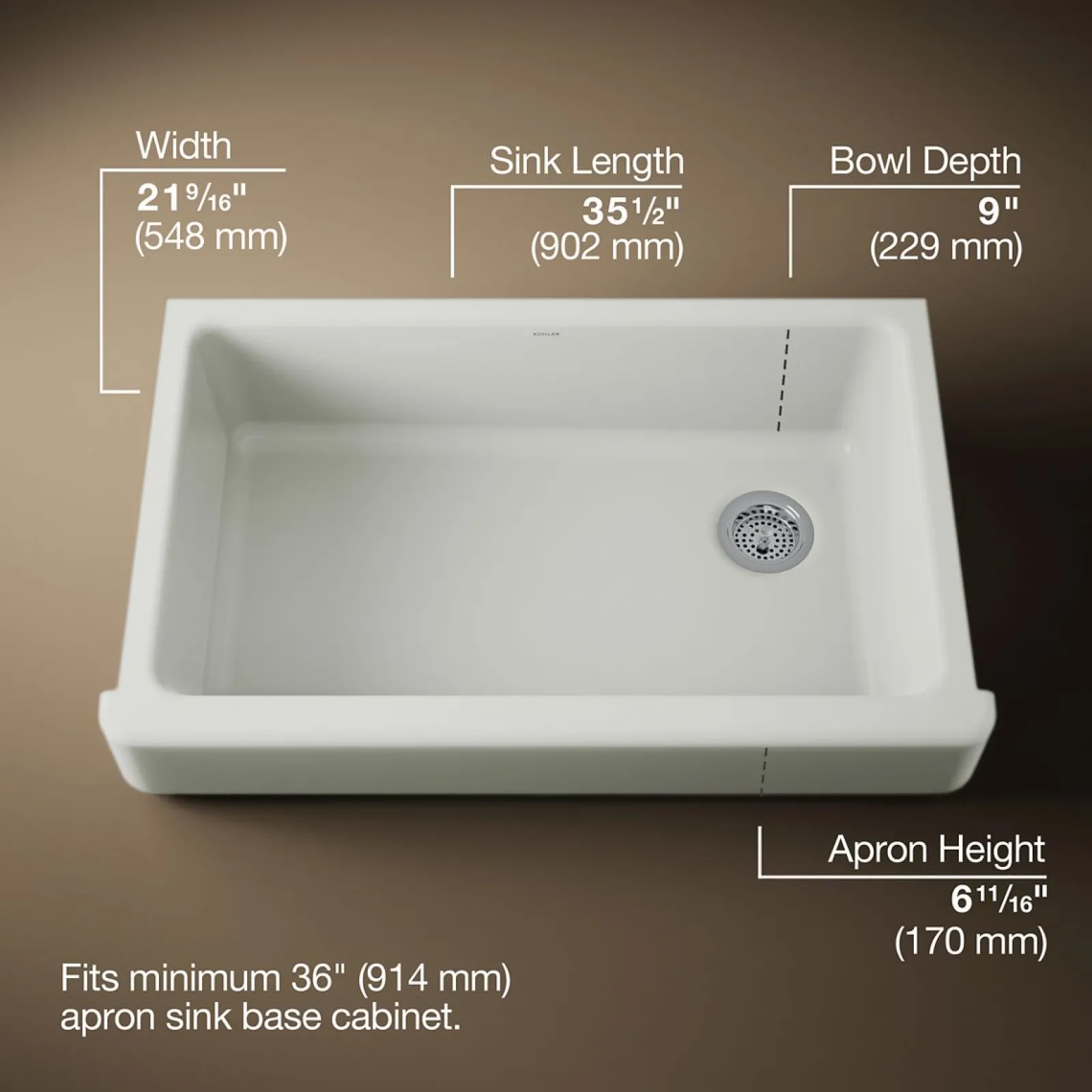 35-1/2" undermount single-bowl farmhouse kitchen sink^Kohler Hot