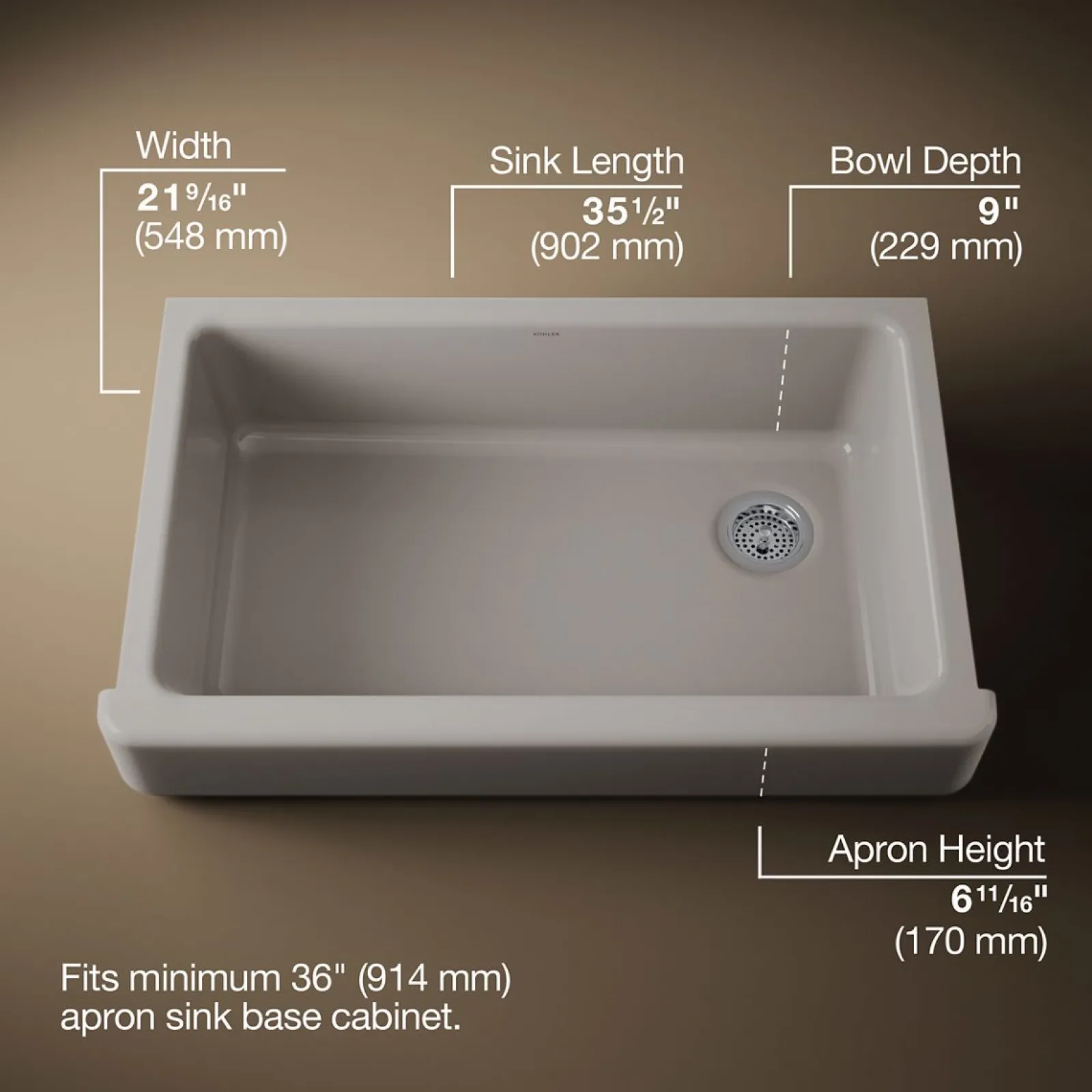 35-1/2" undermount single-bowl farmhouse kitchen sink^Kohler Hot