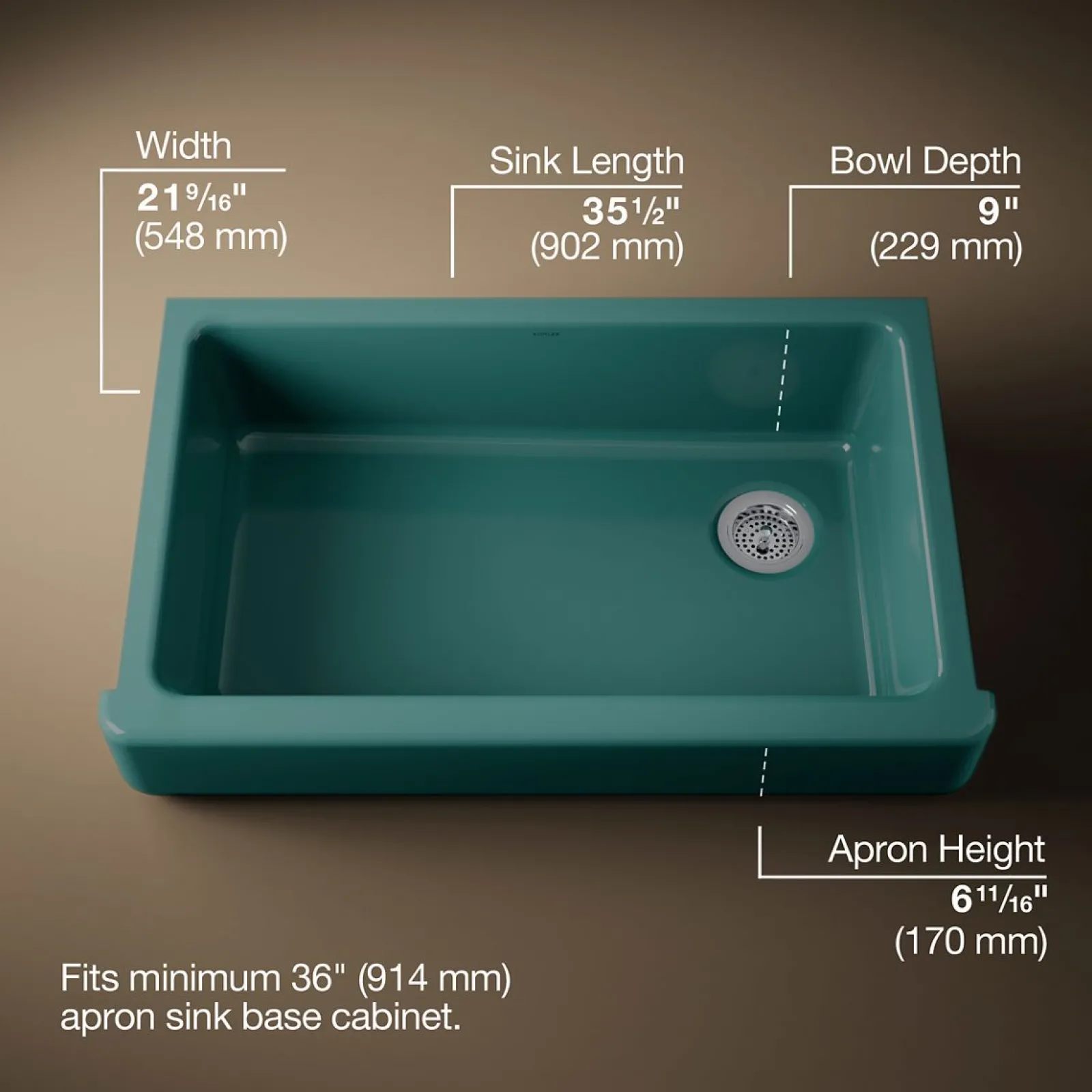 35-1/2" undermount single-bowl farmhouse kitchen sink^Kohler Hot