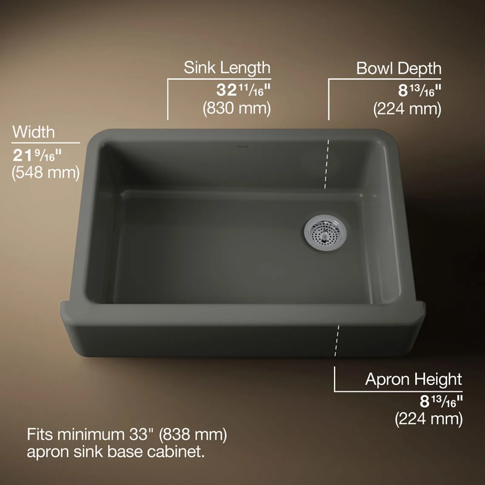 32-3/4" undermount single-bowl farmhouse kitchen sink^Kohler Sale