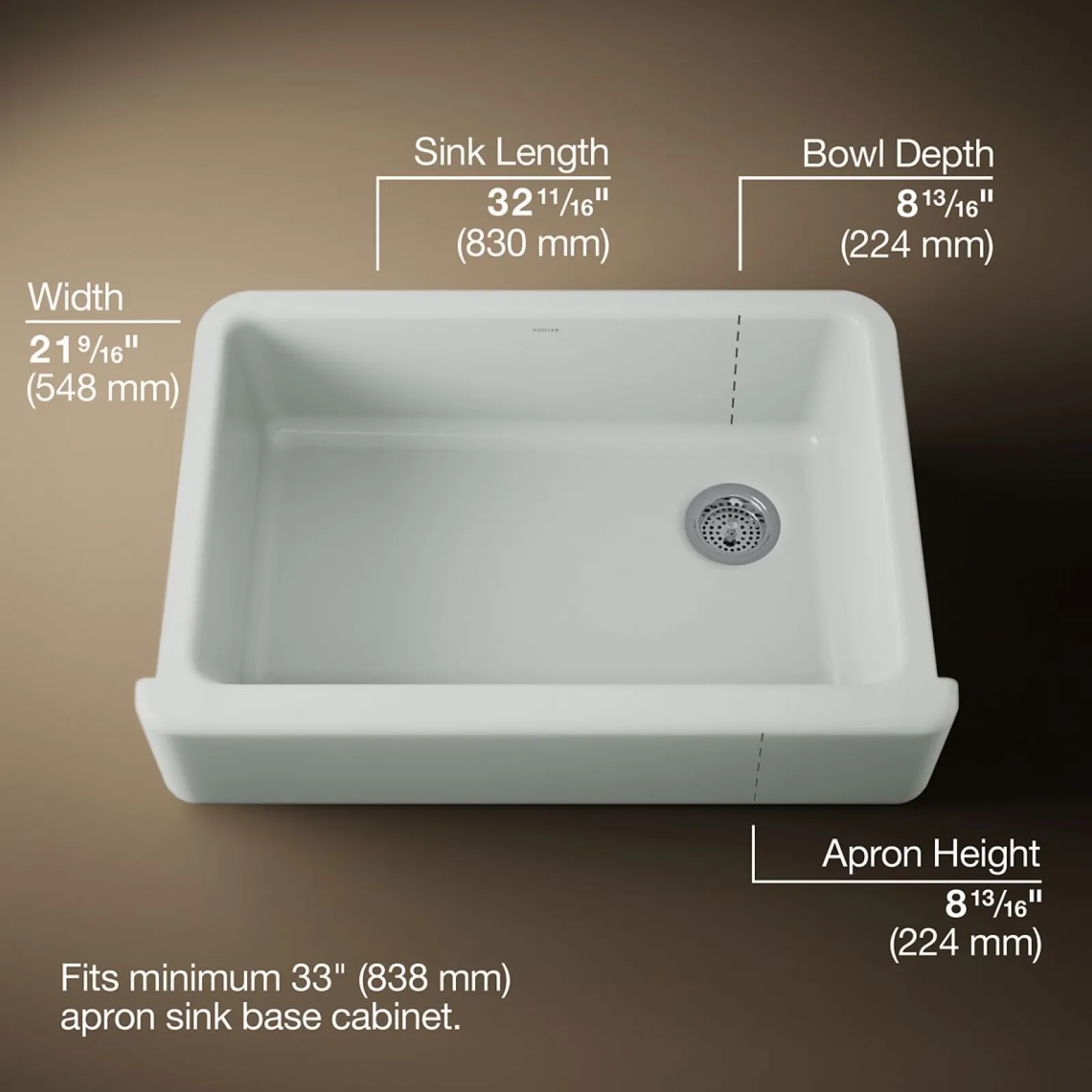 32-3/4" undermount single-bowl farmhouse kitchen sink^Kohler Sale