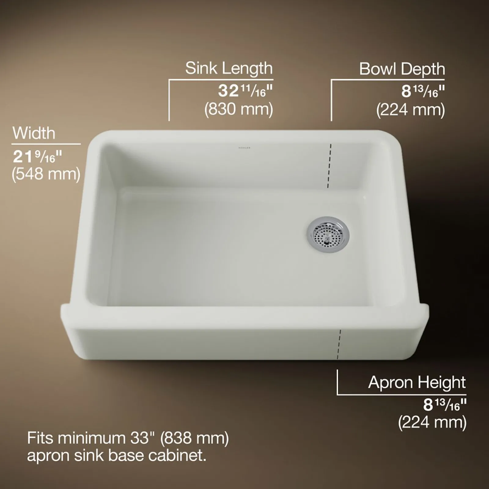 32-3/4" undermount single-bowl farmhouse kitchen sink^Kohler Sale