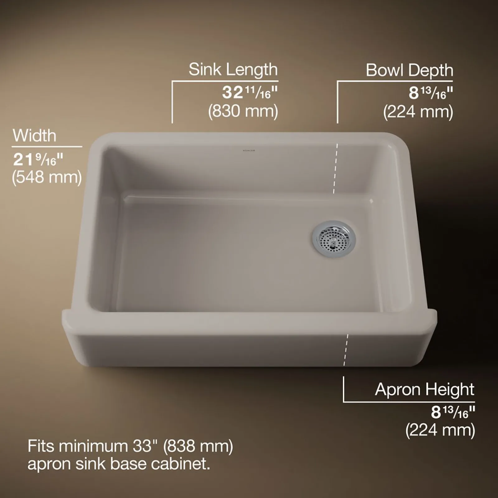 32-3/4" undermount single-bowl farmhouse kitchen sink^Kohler Sale