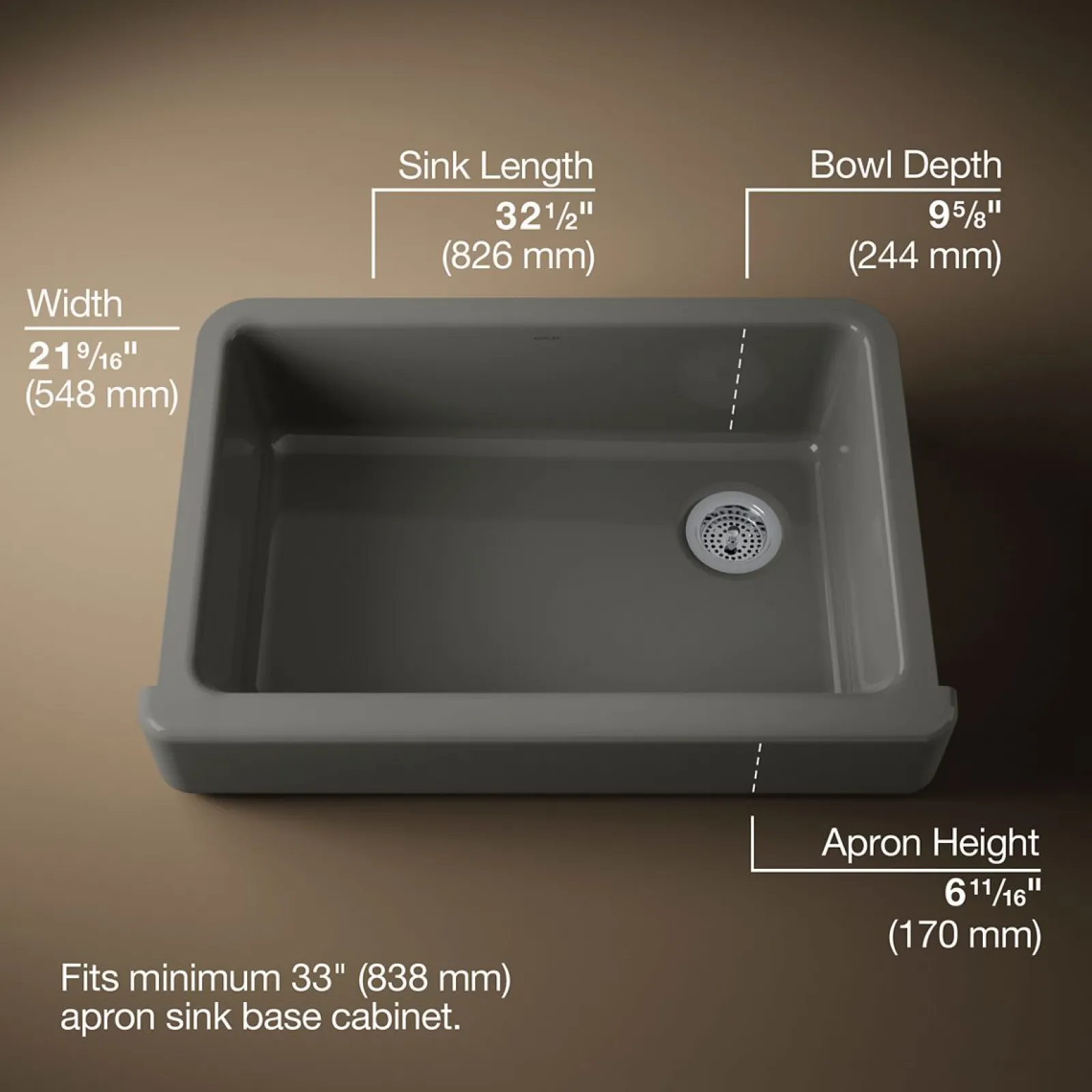 32-1/2" undermount single-bowl farmhouse kitchen sink^Kohler Outlet