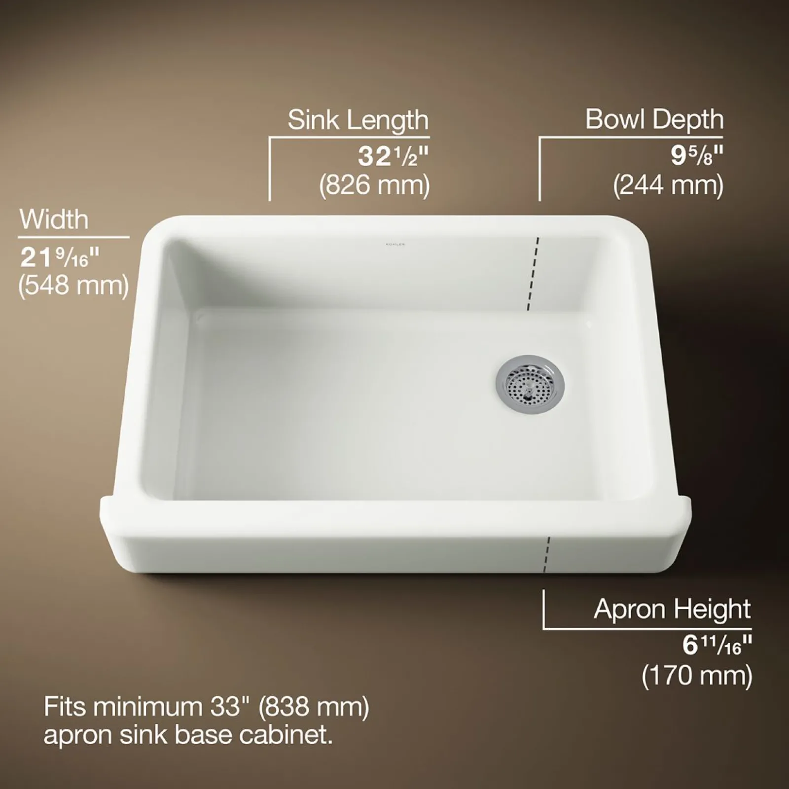 32-1/2" undermount single-bowl farmhouse kitchen sink^Kohler Outlet
