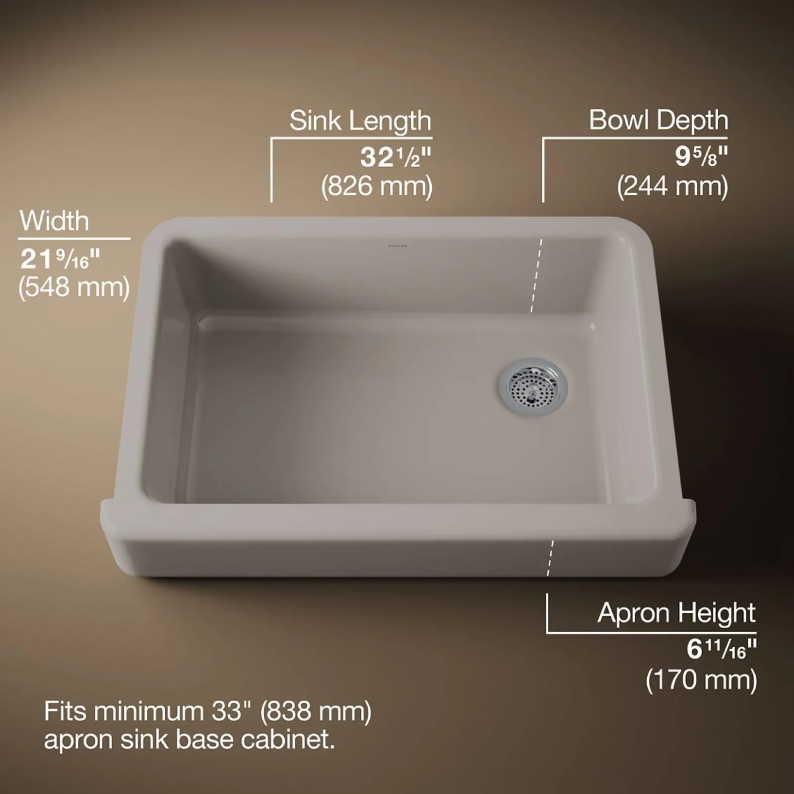 32-1/2" undermount single-bowl farmhouse kitchen sink^Kohler Outlet