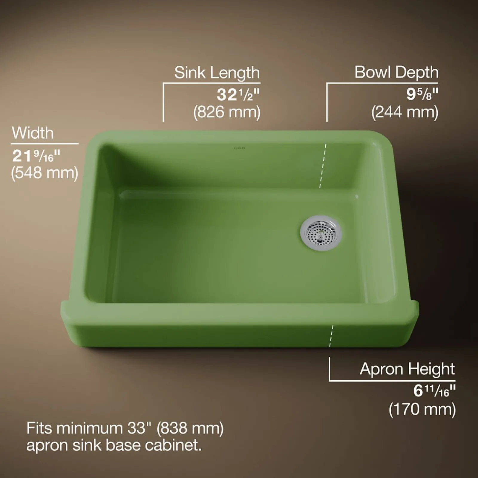 32-1/2" undermount single-bowl farmhouse kitchen sink^Kohler Outlet