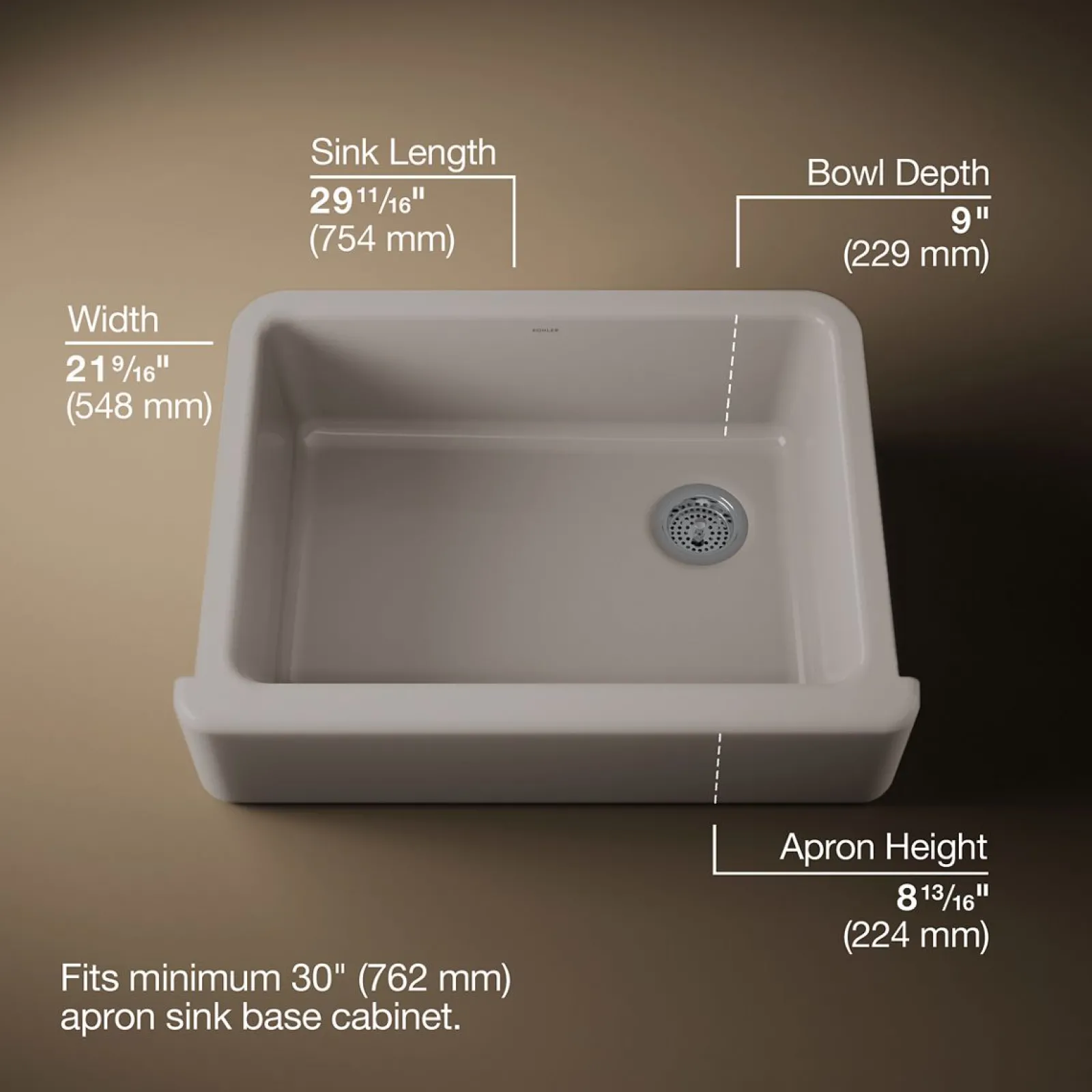 29-3/4" undermount single-bowl farmhouse kitchen sink^Kohler Clearance
