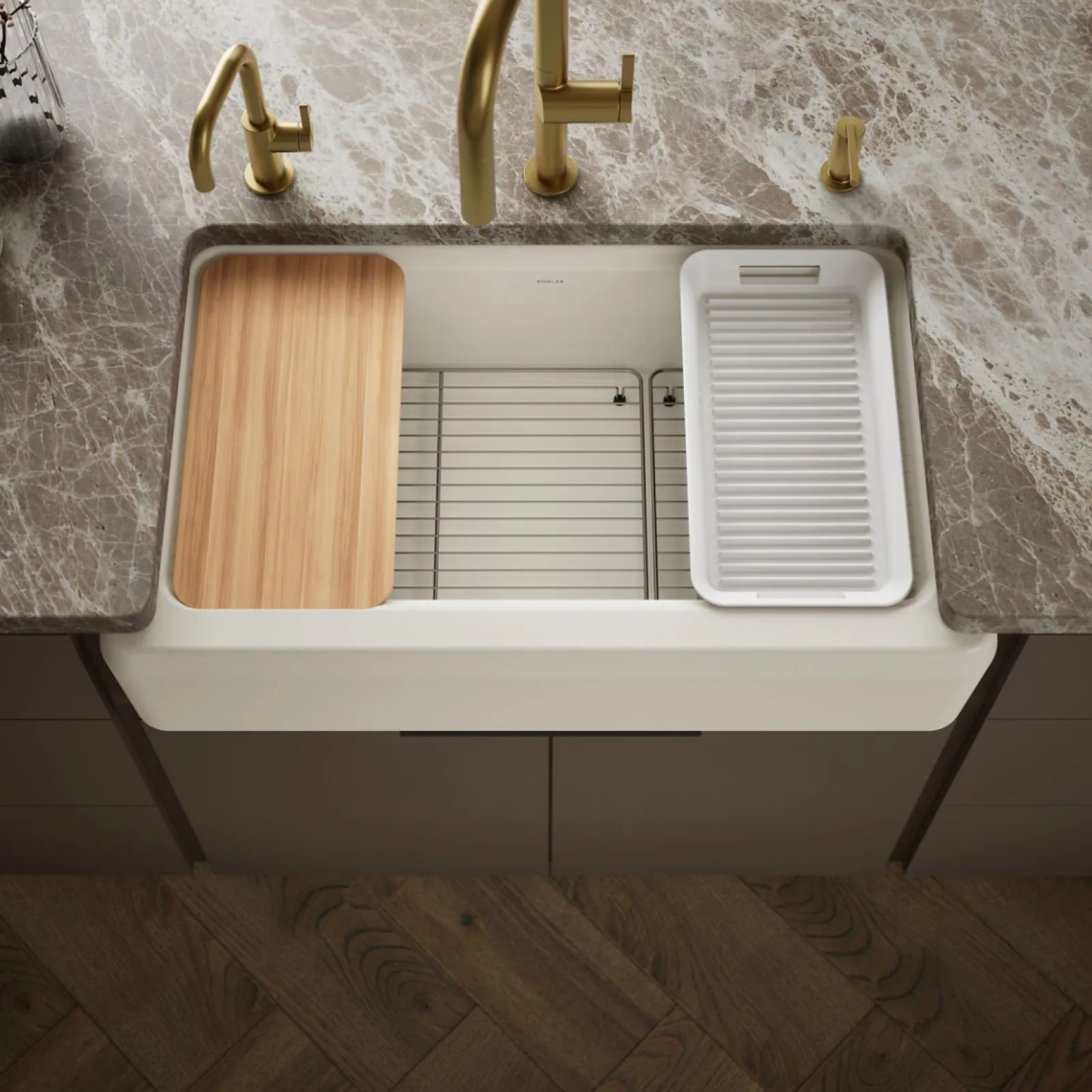 35-3/4" undermount single-bowl farmhouse workstation kitchen sink^Kohler Clearance