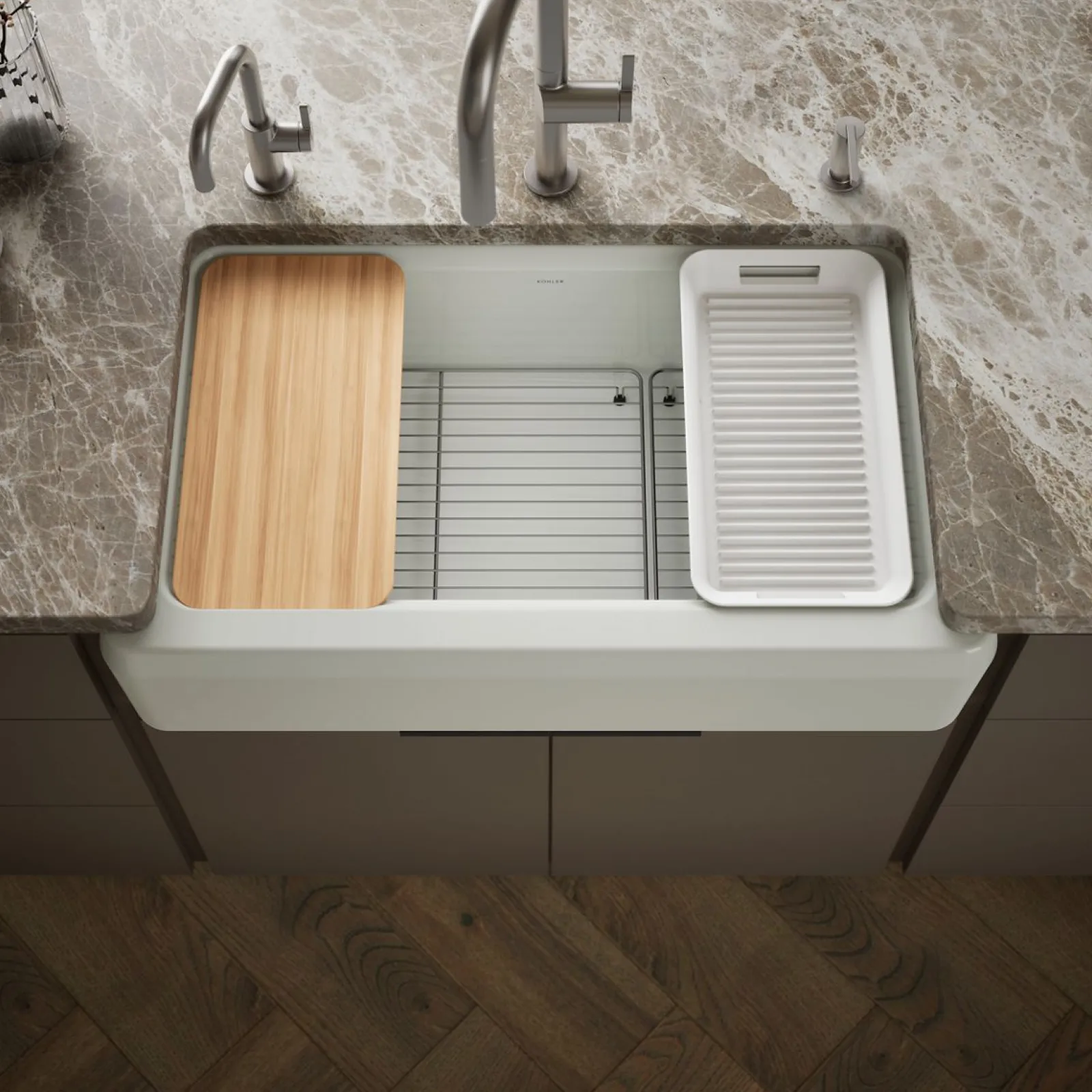 35-3/4" undermount single-bowl farmhouse workstation kitchen sink^Kohler Clearance