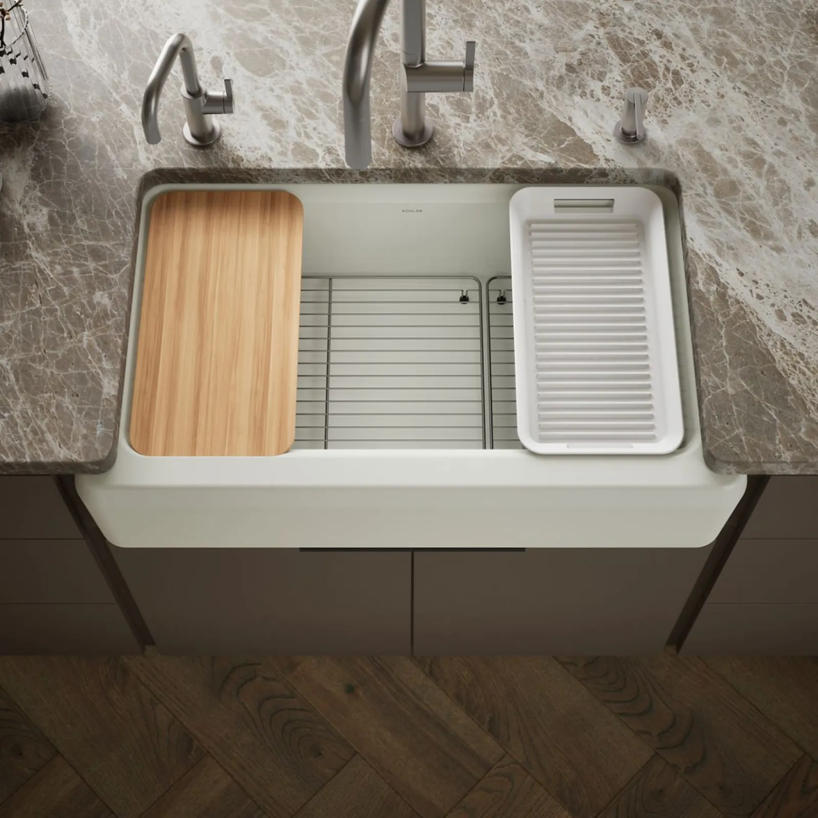 35-3/4" undermount single-bowl farmhouse workstation kitchen sink^Kohler Clearance