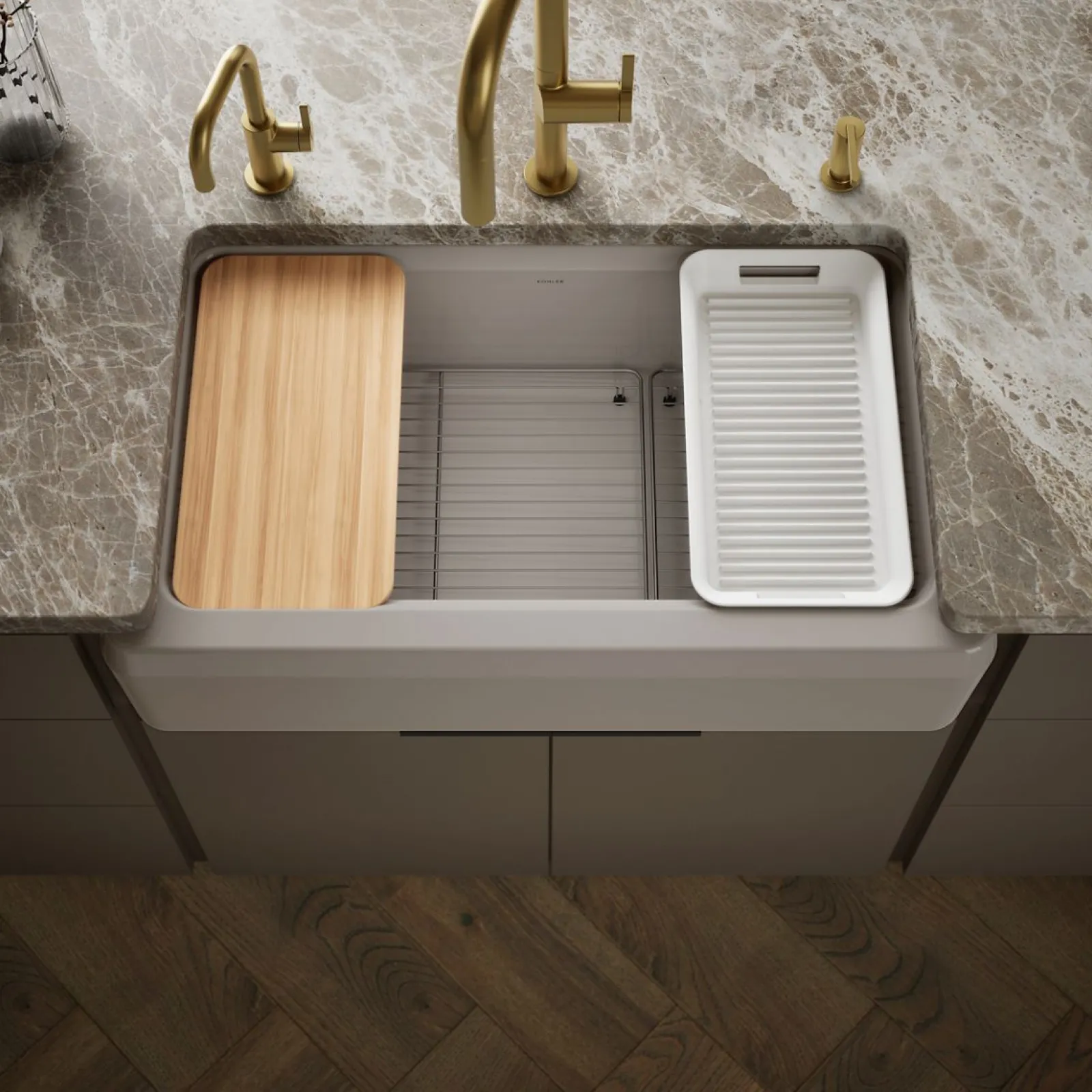35-3/4" undermount single-bowl farmhouse workstation kitchen sink^Kohler Clearance