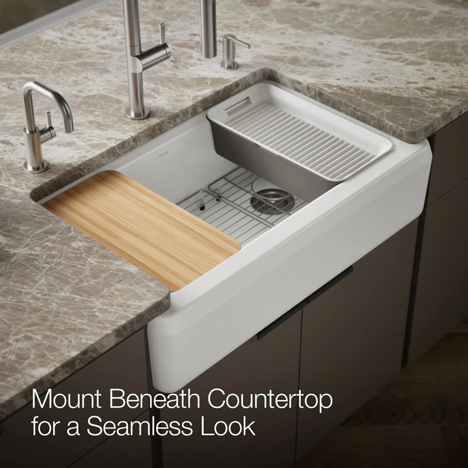 35-3/4" undermount single-bowl farmhouse workstation kitchen sink^Kohler Clearance