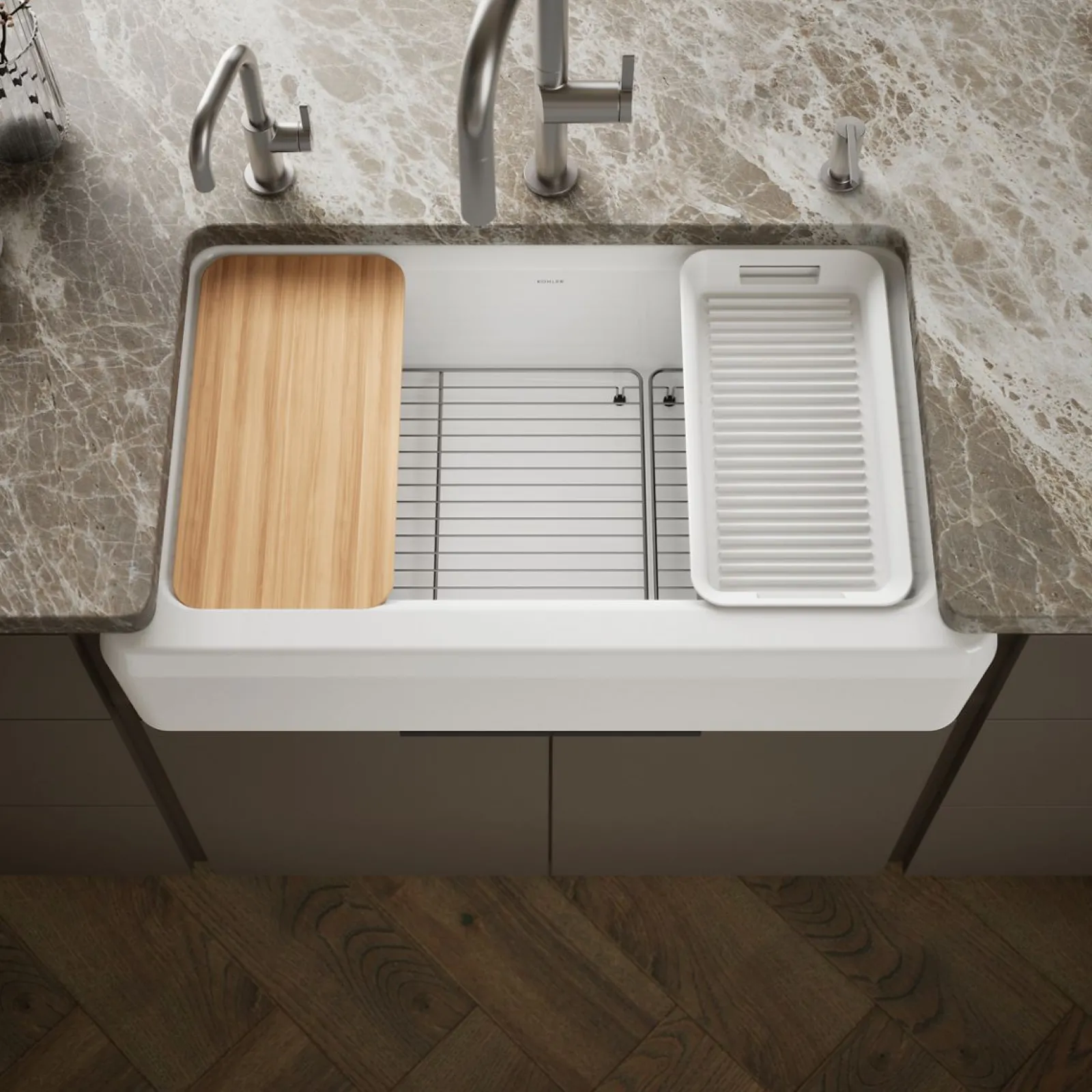 35-3/4" undermount single-bowl farmhouse workstation kitchen sink^Kohler Clearance