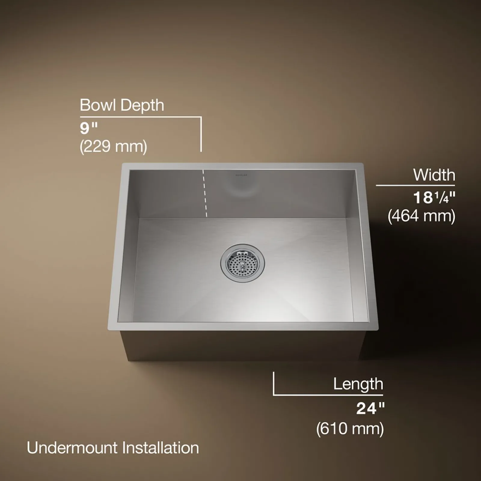 24" undermount single-bowl kitchen sink^Kohler