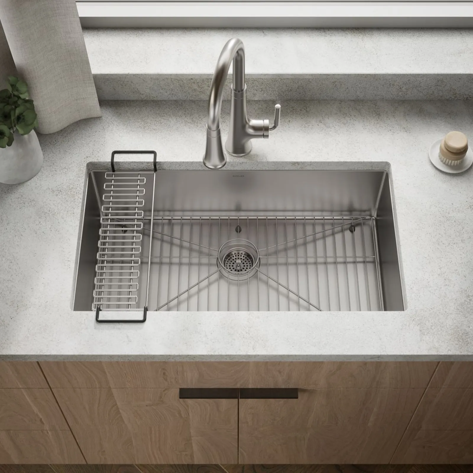 32" undermount single-bowl kitchen sink with accessories^Kohler Hot