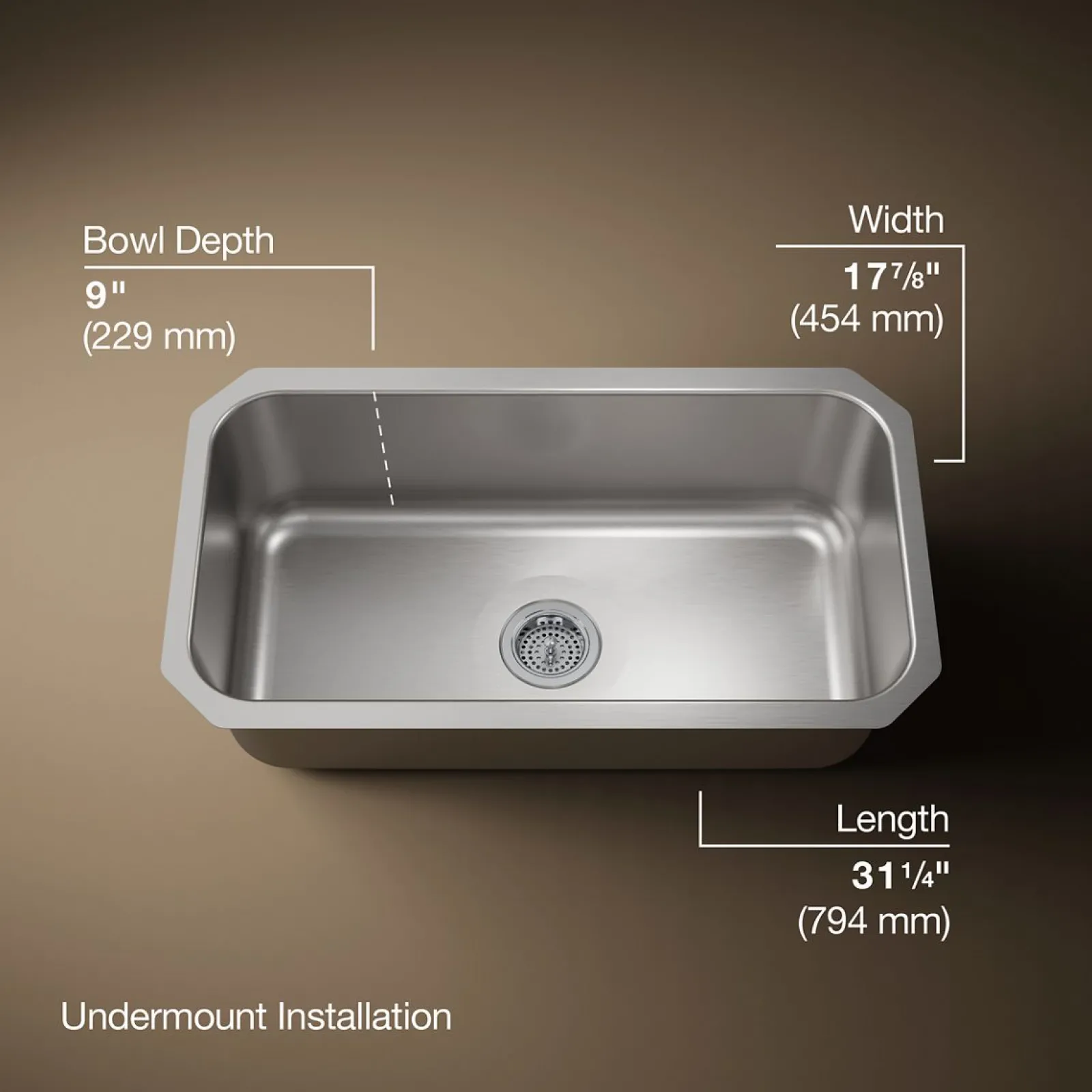 31-1/4" undermount single-bowl kitchen sink^Kohler Hot