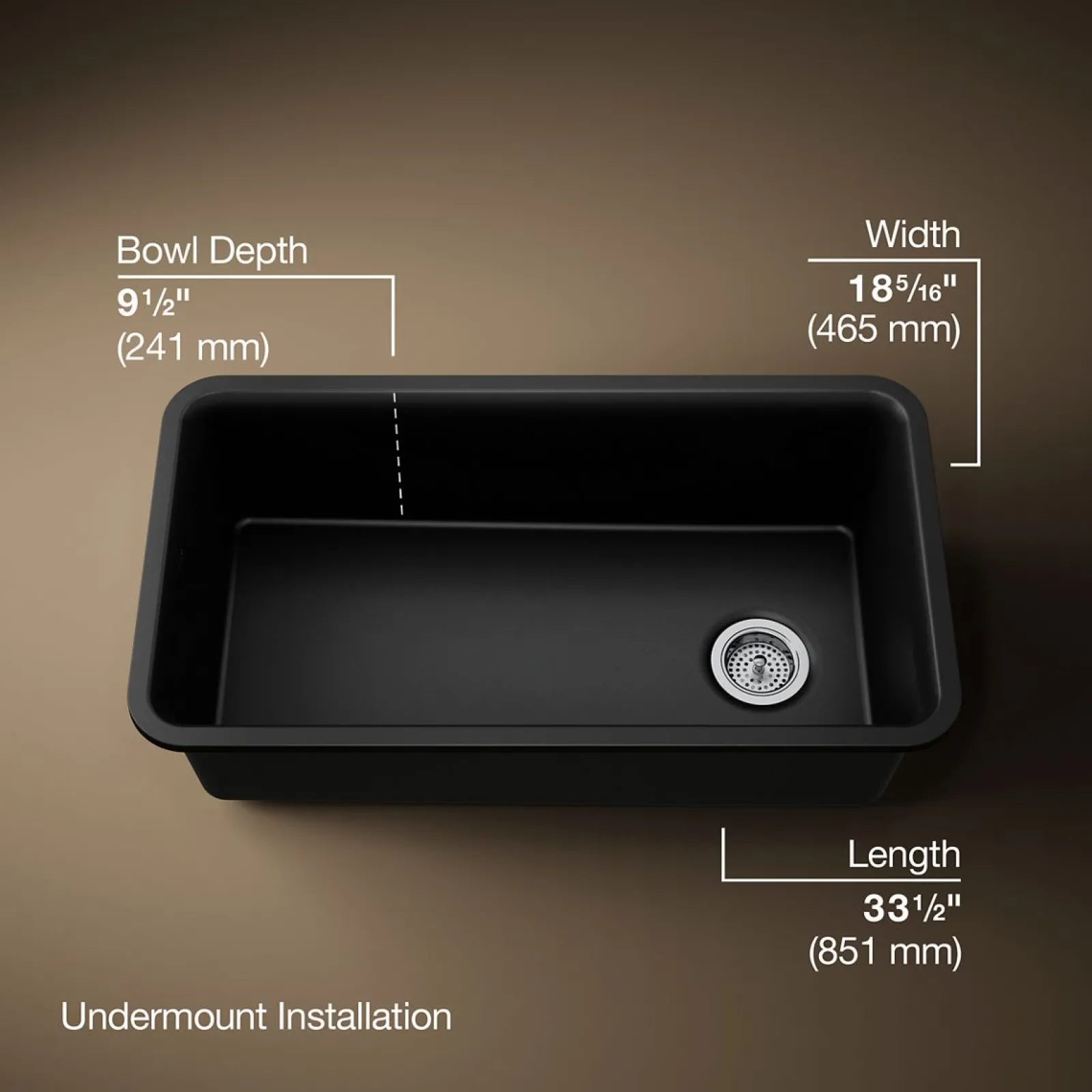 33-1/2" undermount single-bowl kitchen sink^Kohler