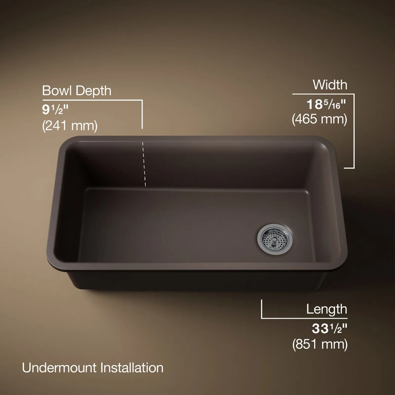 33-1/2" undermount single-bowl kitchen sink^Kohler