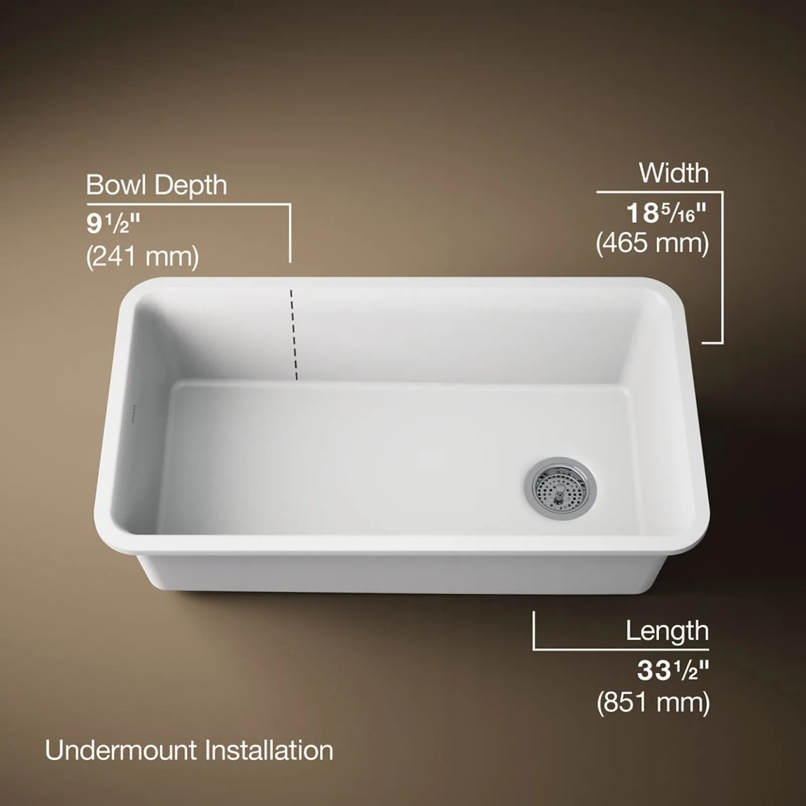 33-1/2" undermount single-bowl kitchen sink^Kohler