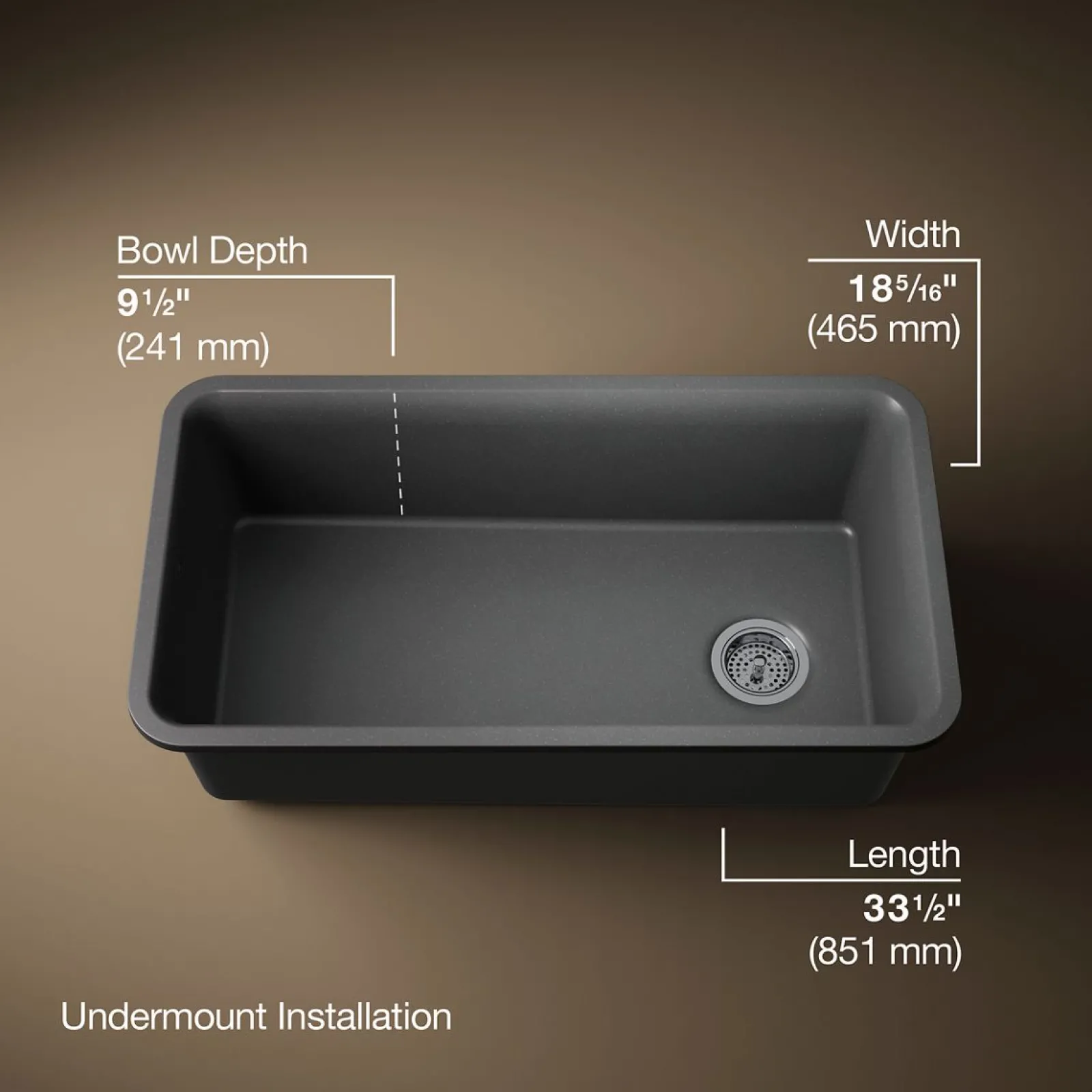33-1/2" undermount single-bowl kitchen sink^Kohler