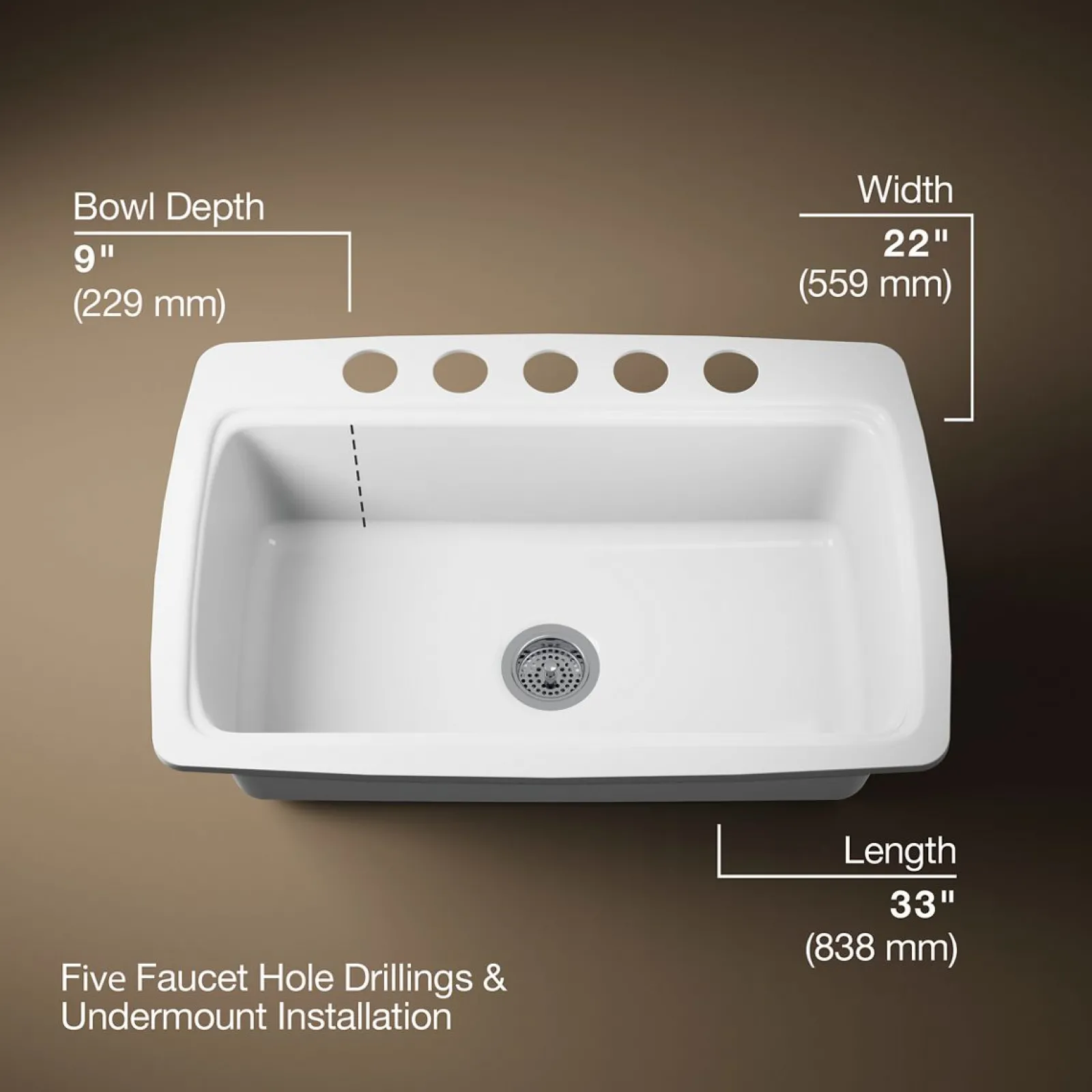 33" undermount single-bowl kitchen sink^Kohler
