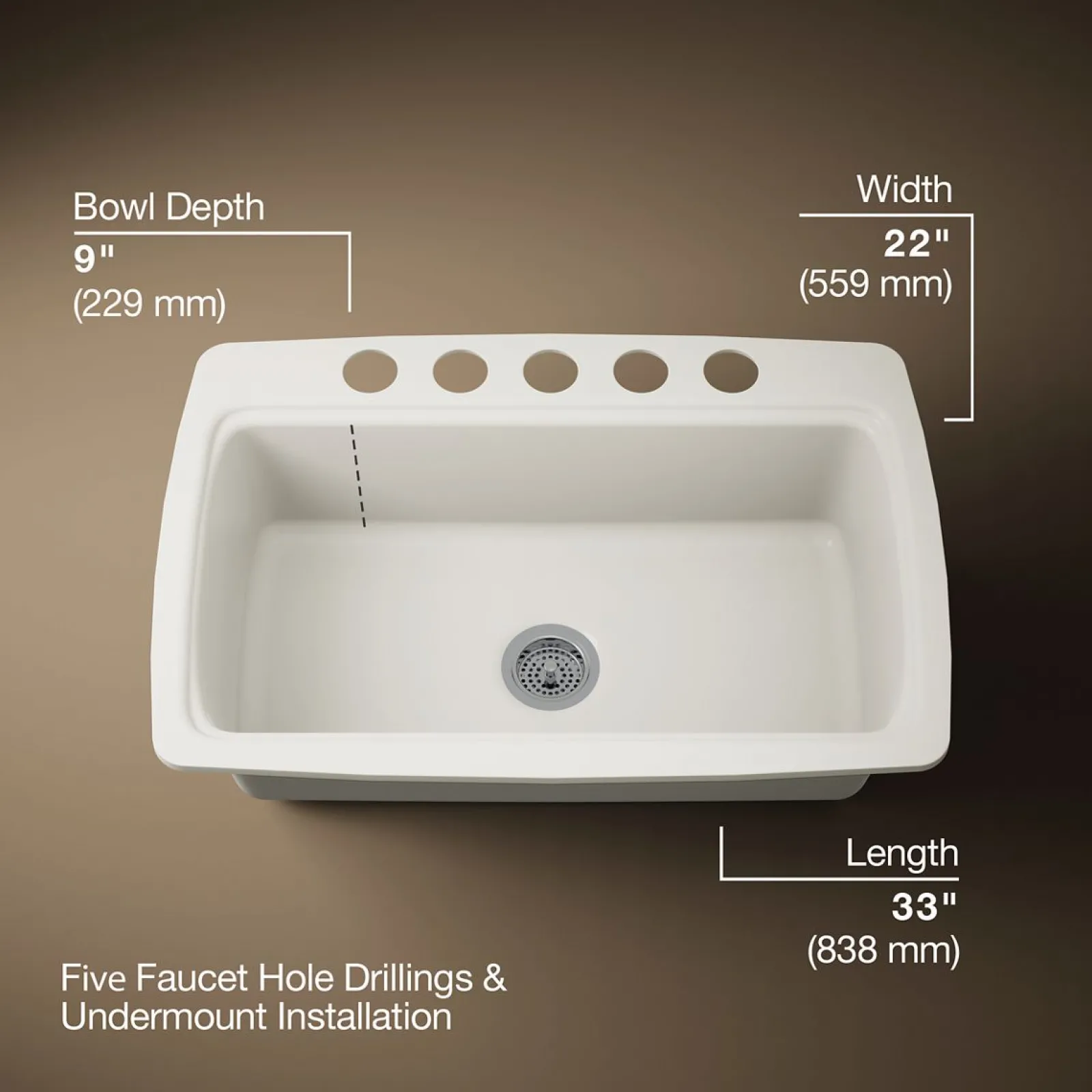 33" undermount single-bowl kitchen sink^Kohler