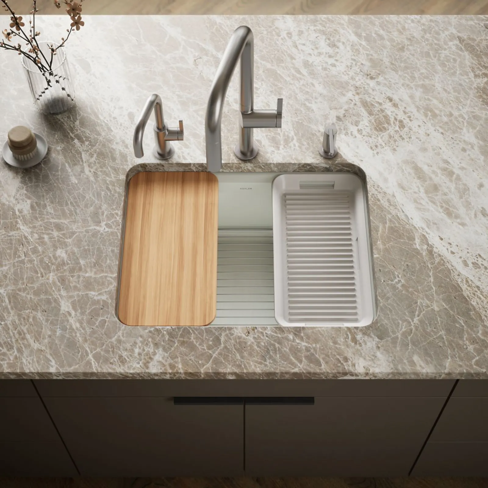 25" undermount single-bowl workstation kitchen sink^Kohler
