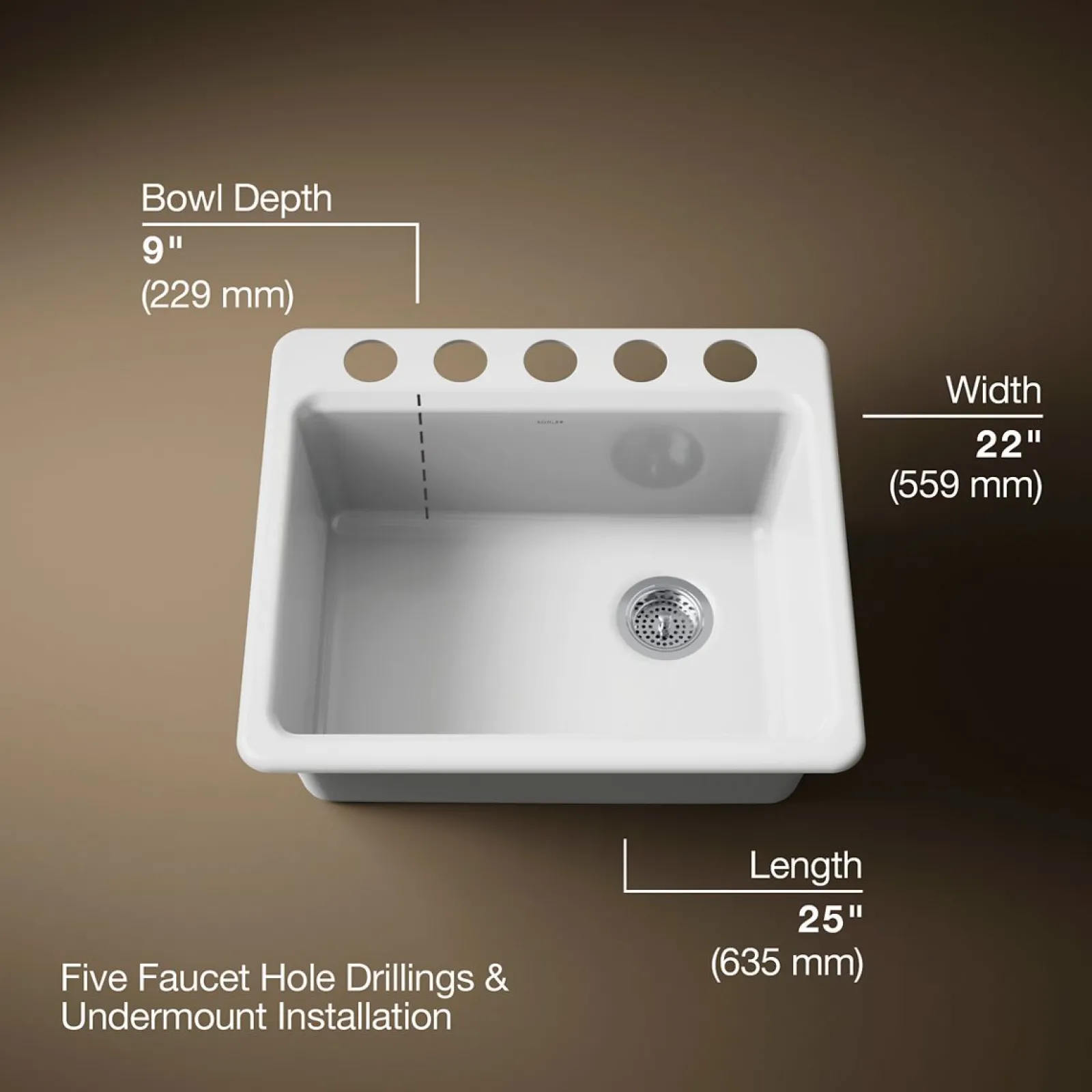 25" undermount single-bowl workstation kitchen sink^Kohler