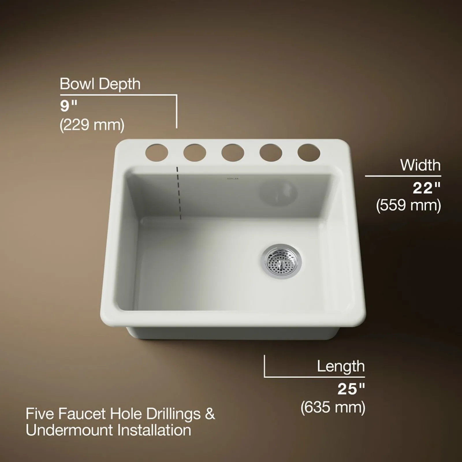 25" undermount single-bowl workstation kitchen sink^Kohler