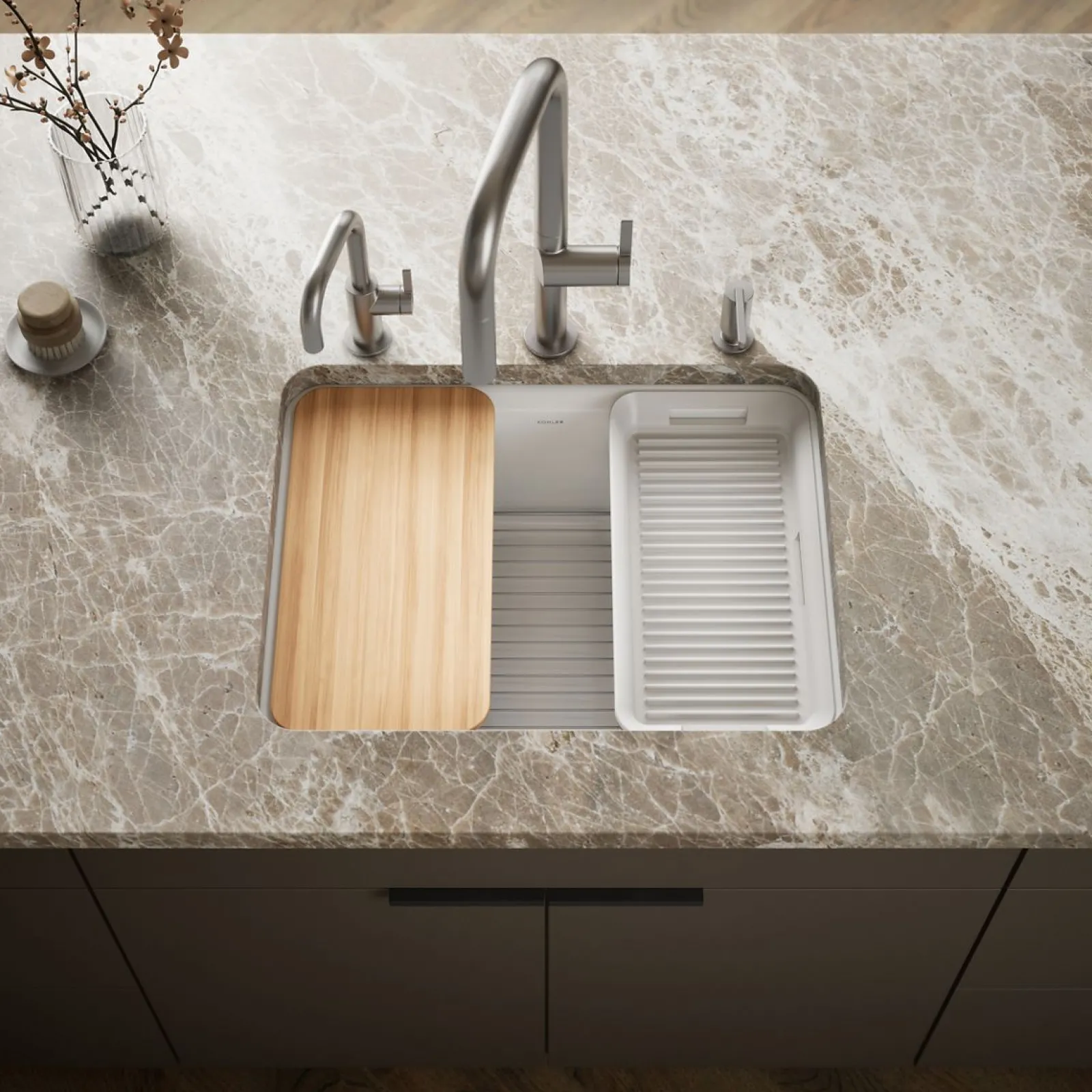 25" undermount single-bowl workstation kitchen sink^Kohler