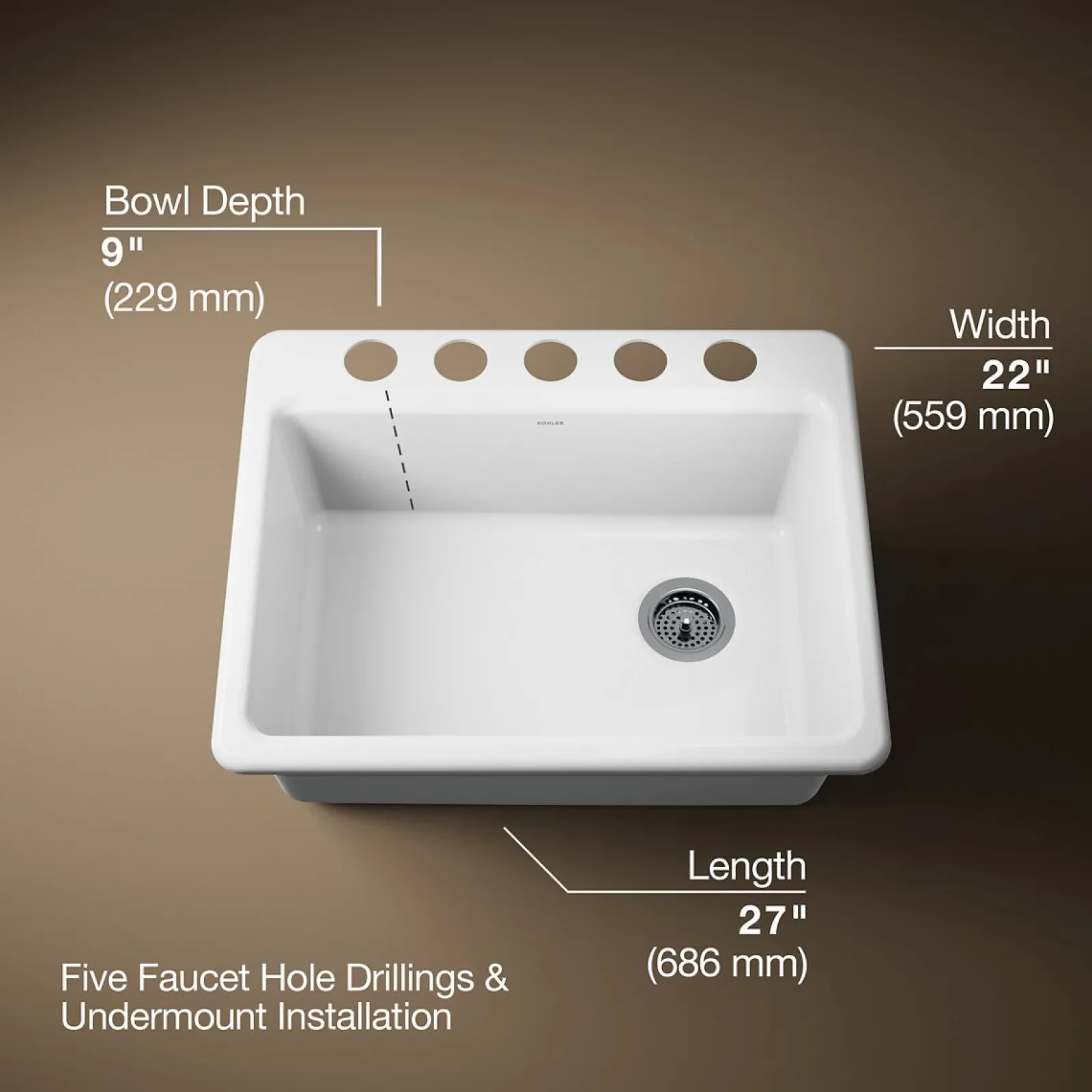 27" undermount single-bowl workstation kitchen sink^Kohler Hot