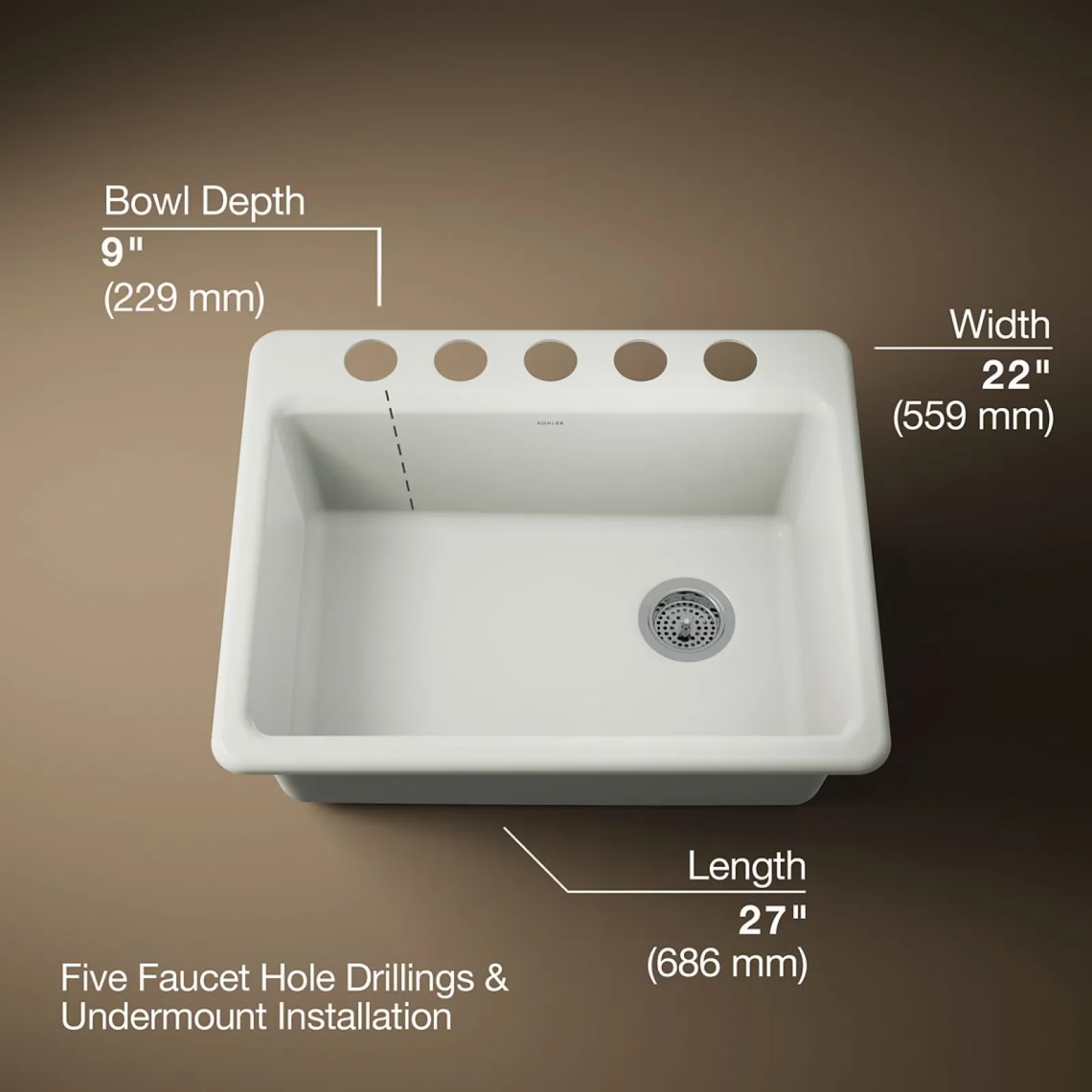 27" undermount single-bowl workstation kitchen sink^Kohler Hot