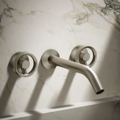 Wall-mount bathroom sink faucet Industrial handle trim^Kohler