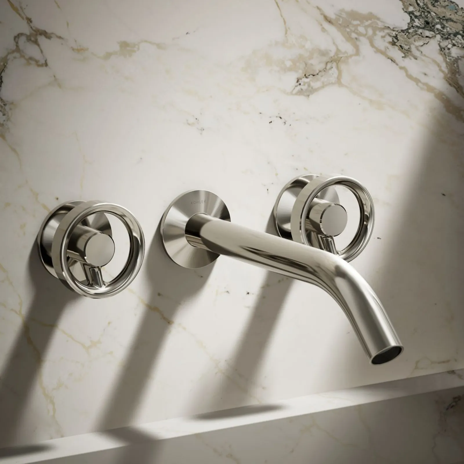 Wall-mount bathroom sink faucet Industrial handle trim^Kohler
