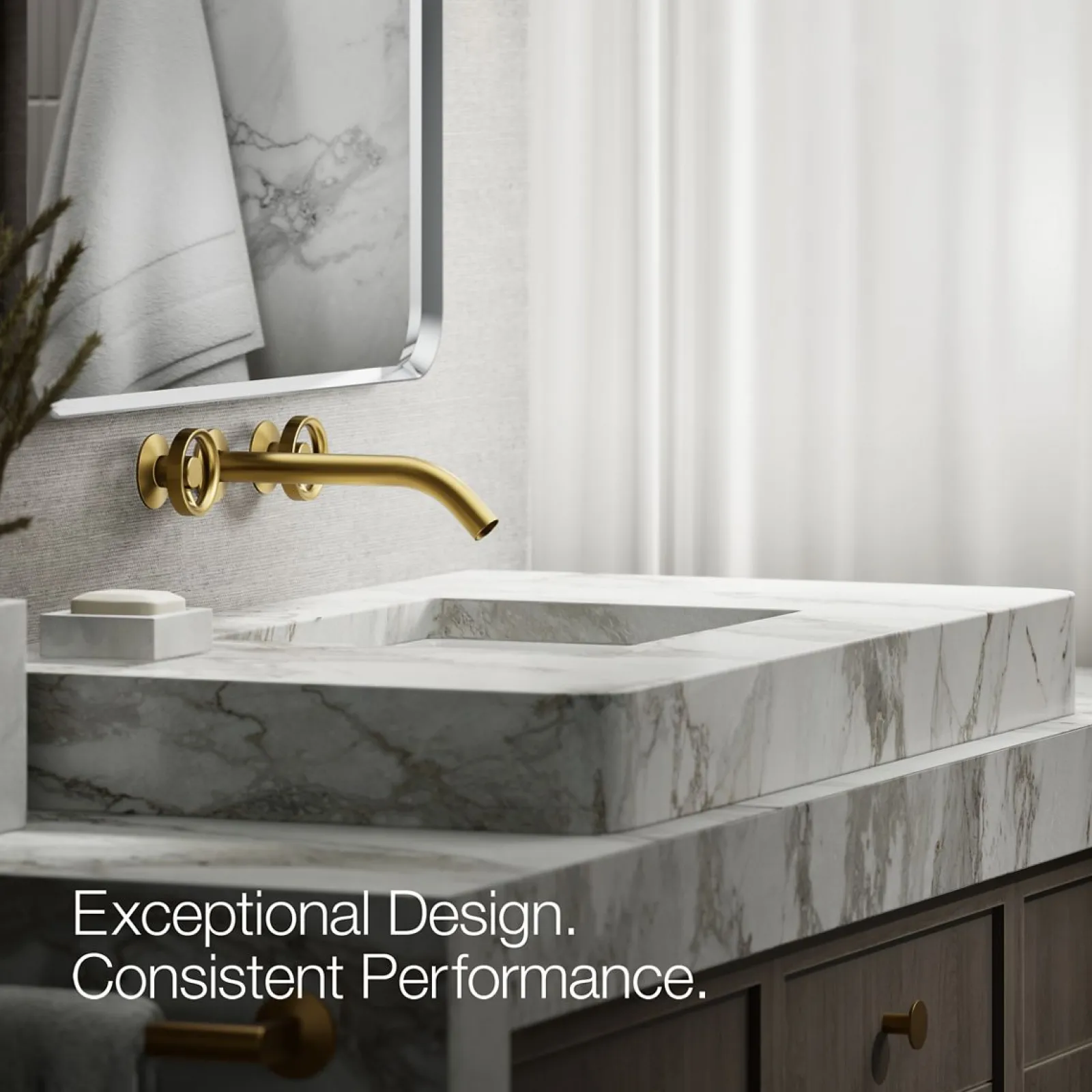 Wall-mount bathroom sink faucet Industrial handle trim^Kohler