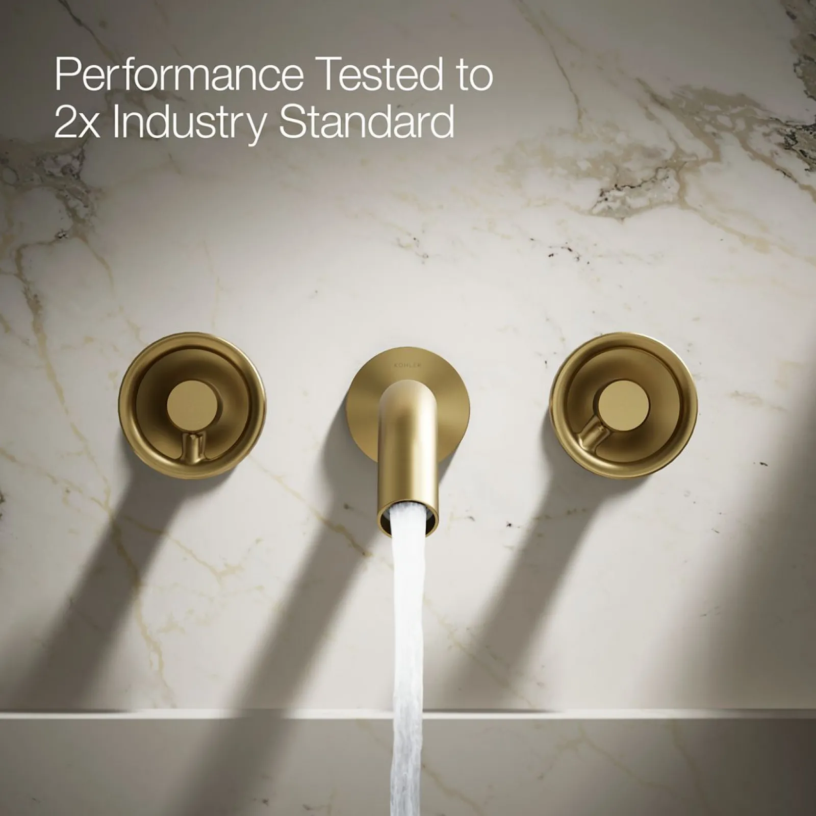 Wall-mount bathroom sink faucet Industrial handle trim^Kohler
