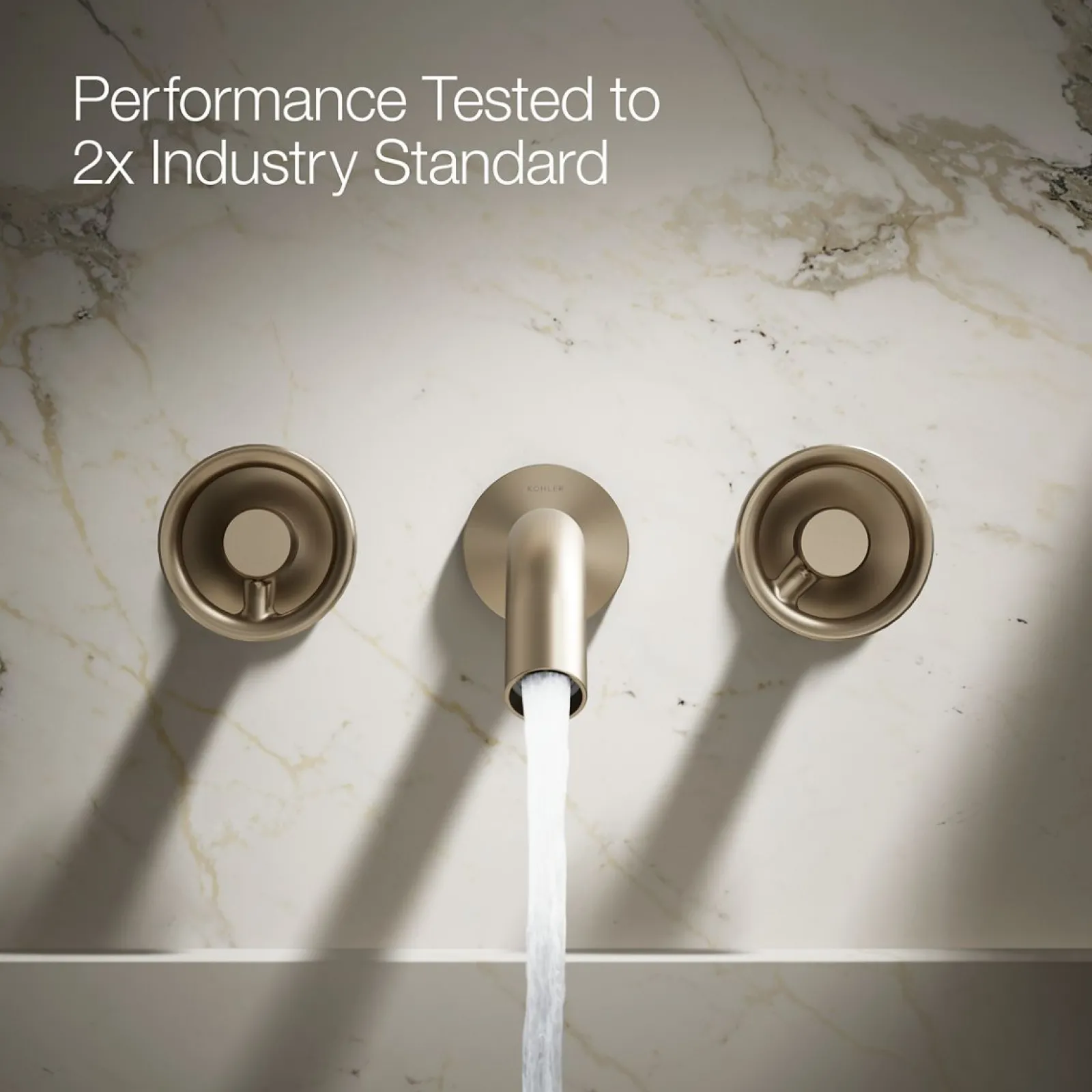 Wall-mount bathroom sink faucet Industrial handle trim^Kohler
