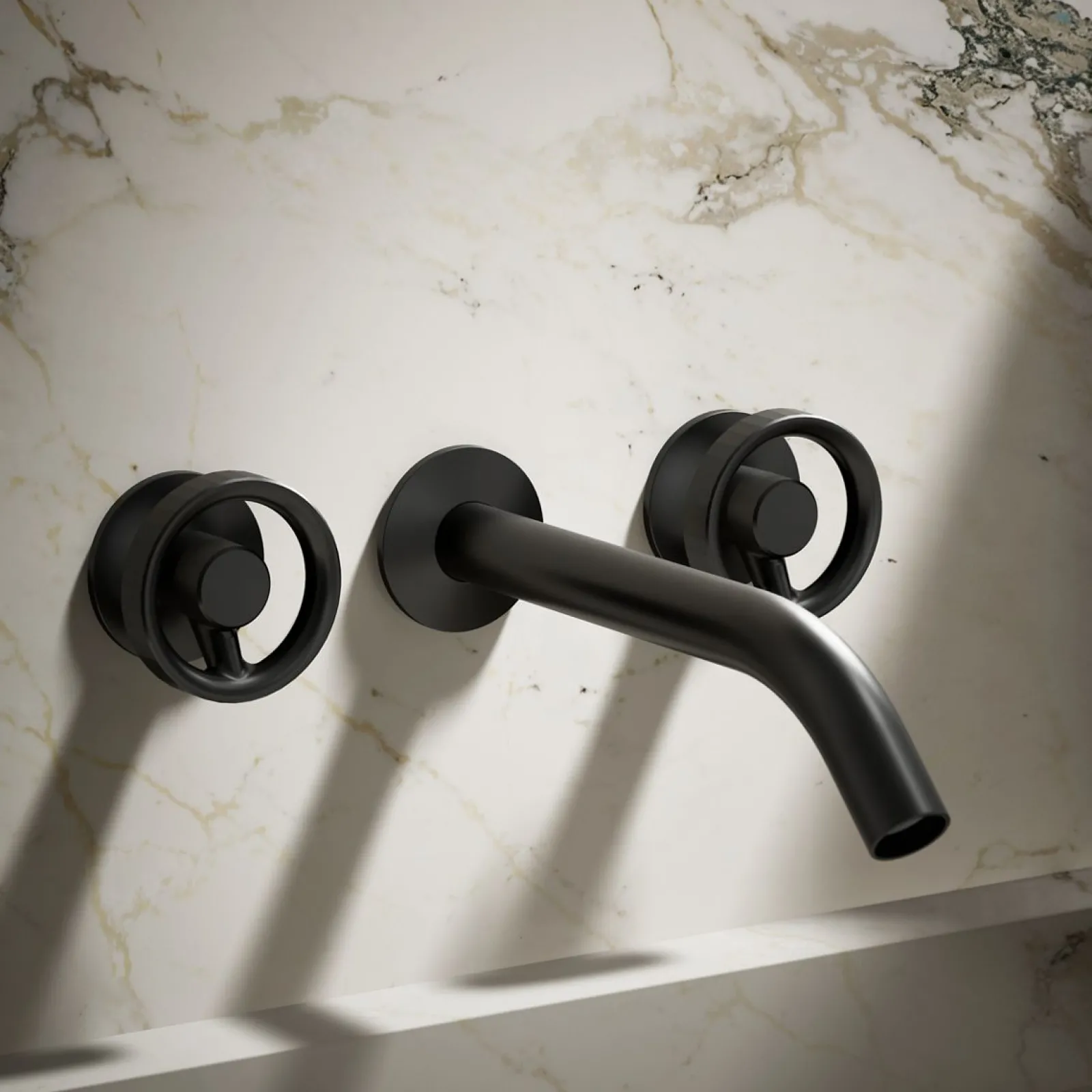 Wall-mount bathroom sink faucet Industrial handle trim^Kohler