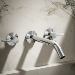 Wall-mount bathroom sink faucet Lever handle trim^Kohler Hot