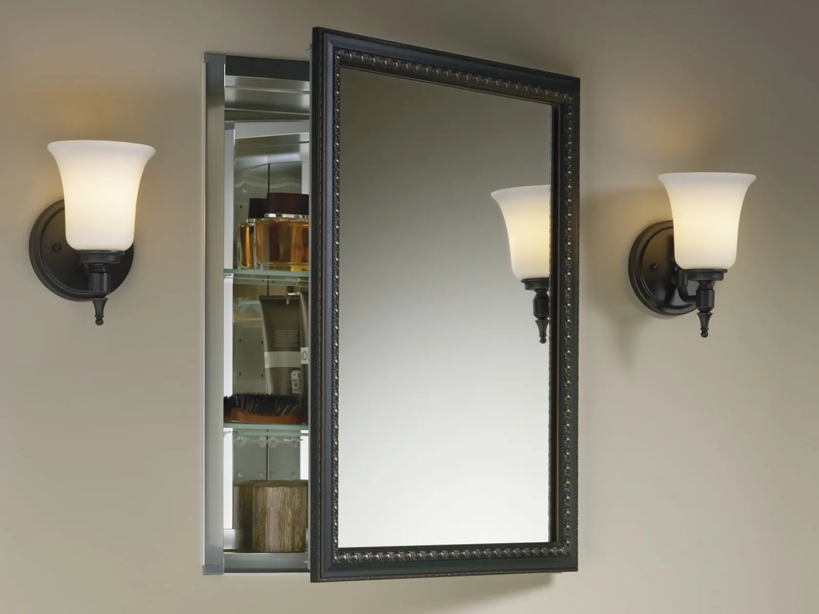 20" W x 26" H aluminum single-door medicine cabinet with framed mirror door^Kohler Outlet