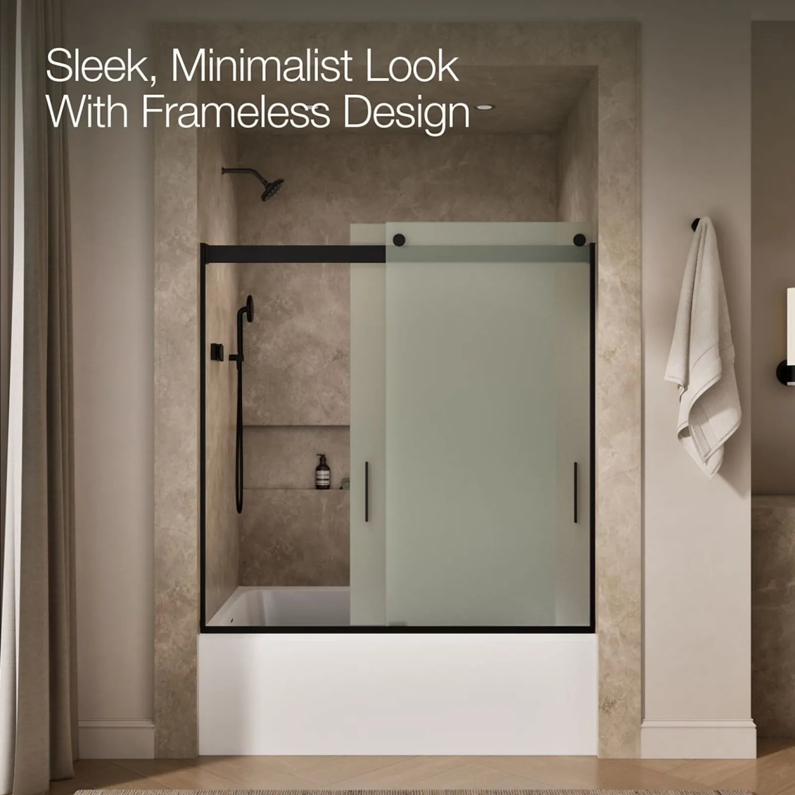 56-5/8"-59-5/8" W x 62" H bypass bath door with 1/4"-thick Frosted glass^Kohler New