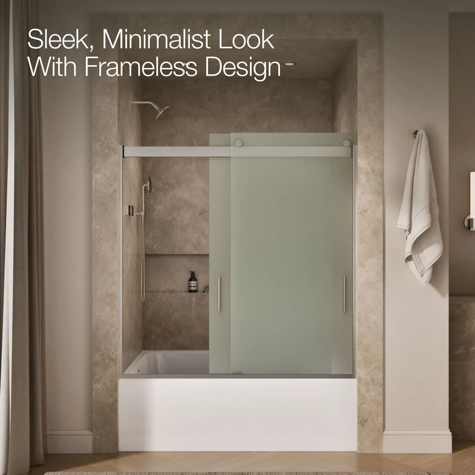 56-5/8"-59-5/8" W x 62" H bypass bath door with 1/4"-thick Frosted glass^Kohler New