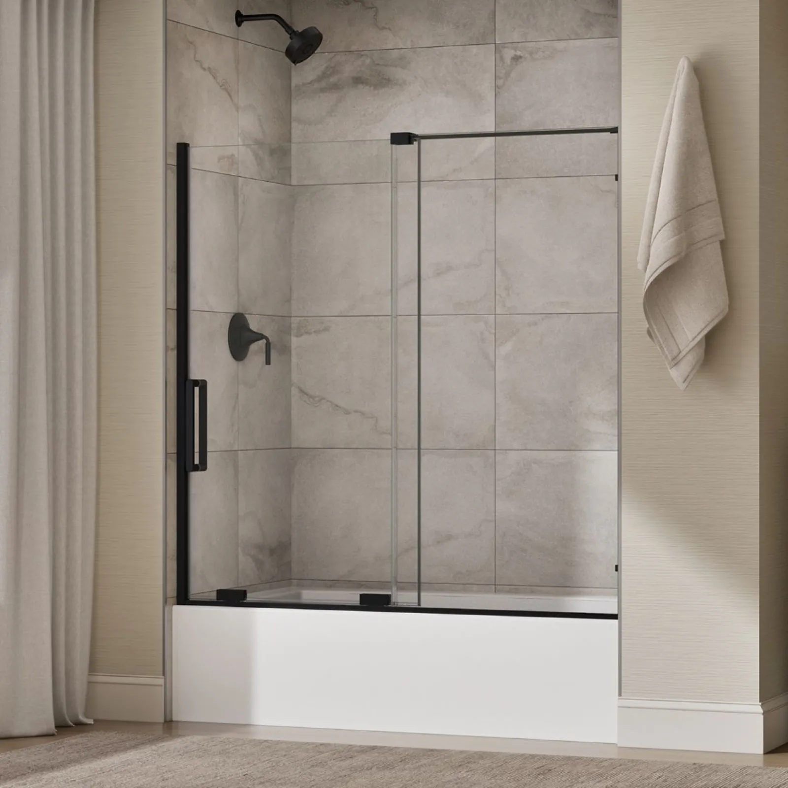 55-3/4"-59-3/4" W x 58-1/4" H bypass bath door with 5/16"-thick Crystal Clear glass^Kohler Best