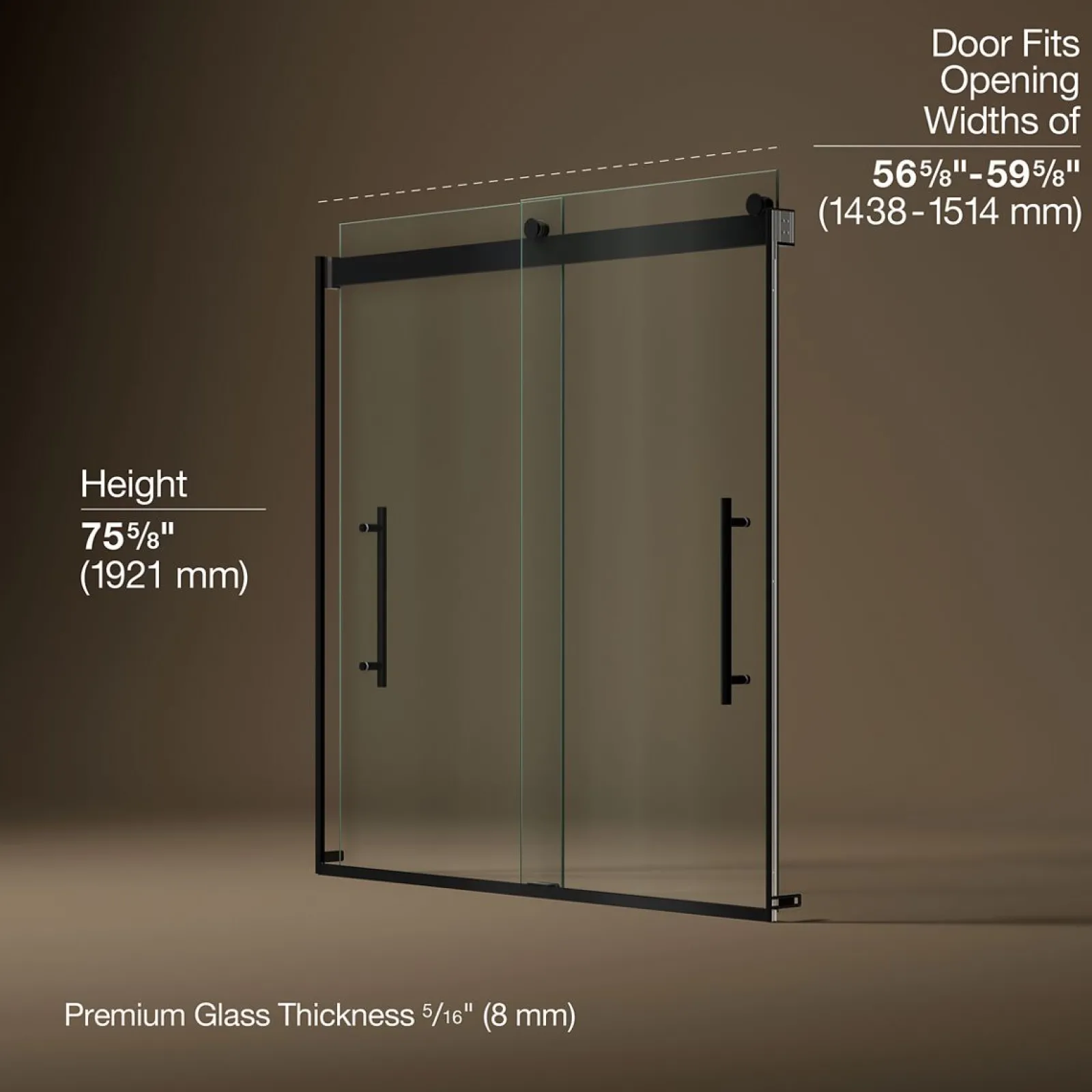 56-5/8"-59-5/8" W x 61.53" H bypass bath door with 5/16"-thick Crystal Clear glass^Kohler Hot