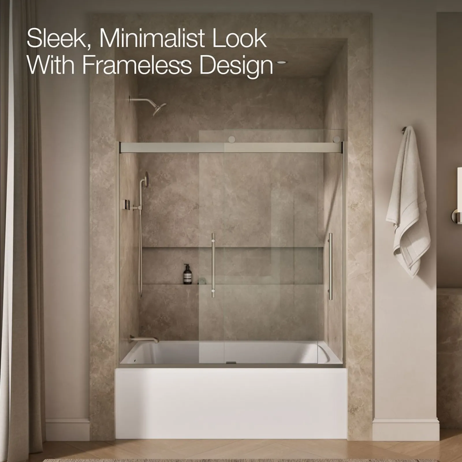 56-5/8"-59-5/8" W x 61.53" H bypass bath door with 5/16"-thick Crystal Clear glass^Kohler Hot