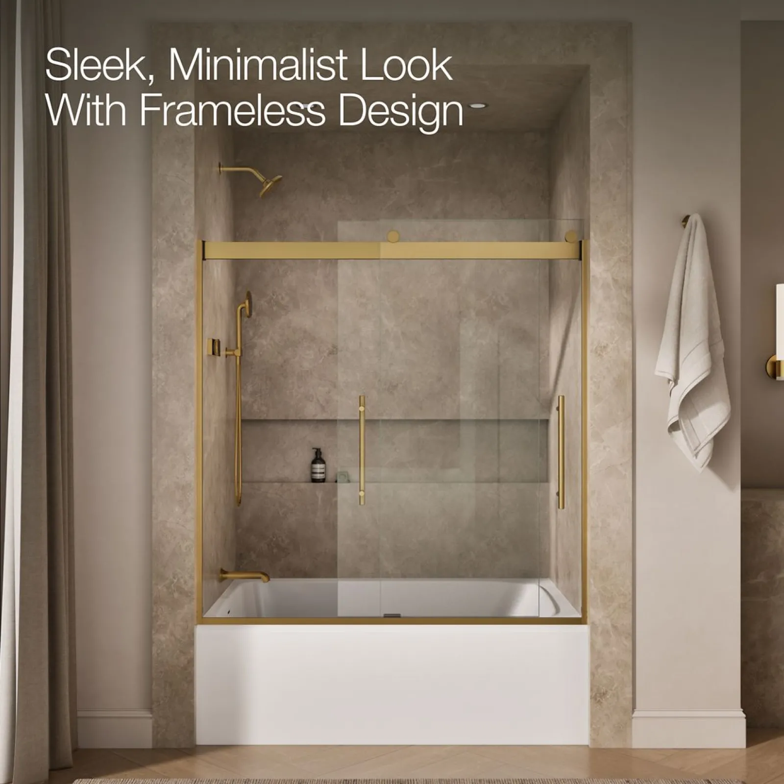 56-5/8"-59-5/8" W x 61.53" H bypass bath door with 5/16"-thick Crystal Clear glass^Kohler Hot